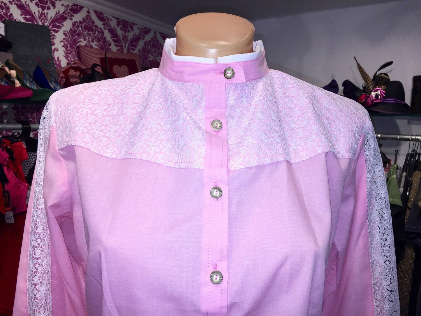 Trachten Bluse, Trachtenbluse Wiesnkönig, rosa, langarm Bluse Wiesnkönig