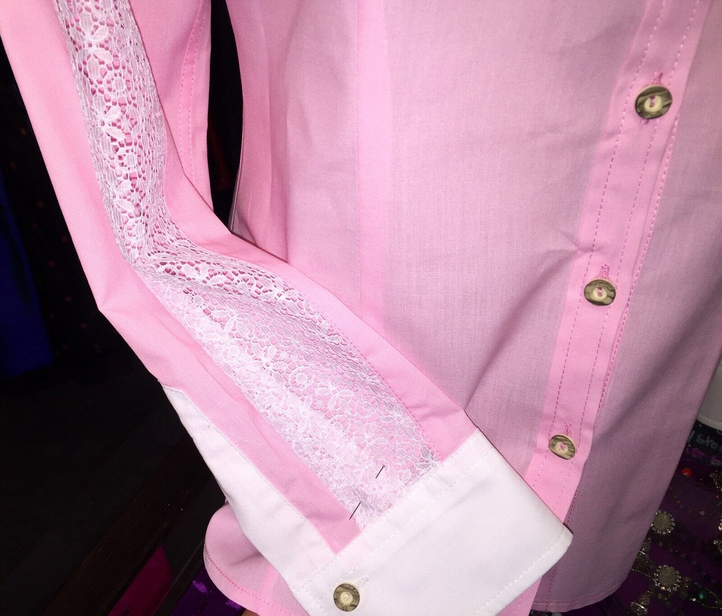 Trachten Bluse, Trachtenbluse Wiesnkönig, rosa, langarm Bluse Wiesnkönig