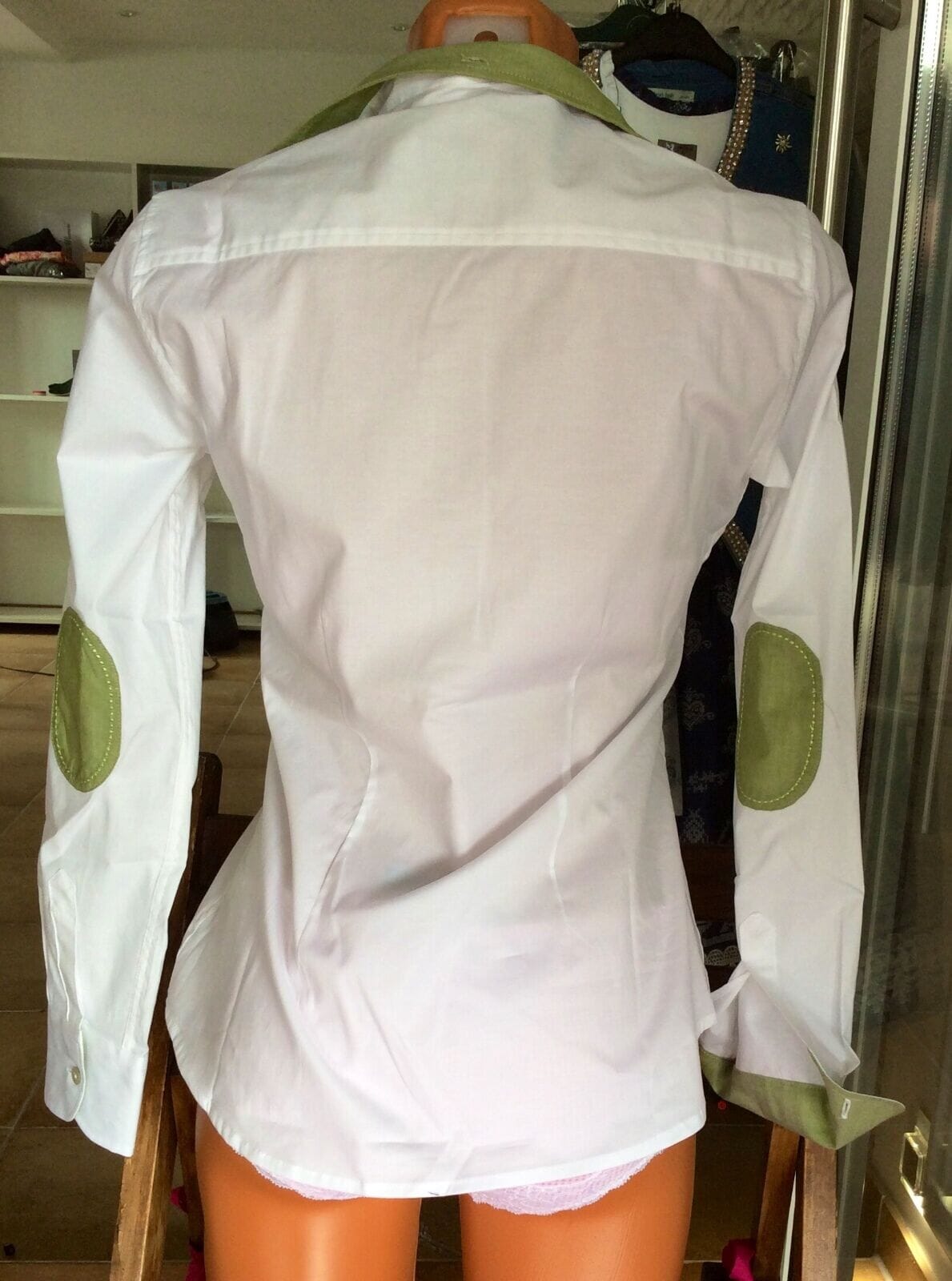 Trachten Bluse, Trachtenbluse Wiesnkönig, weiß, grün, langarm Bluse Wiesnkönig