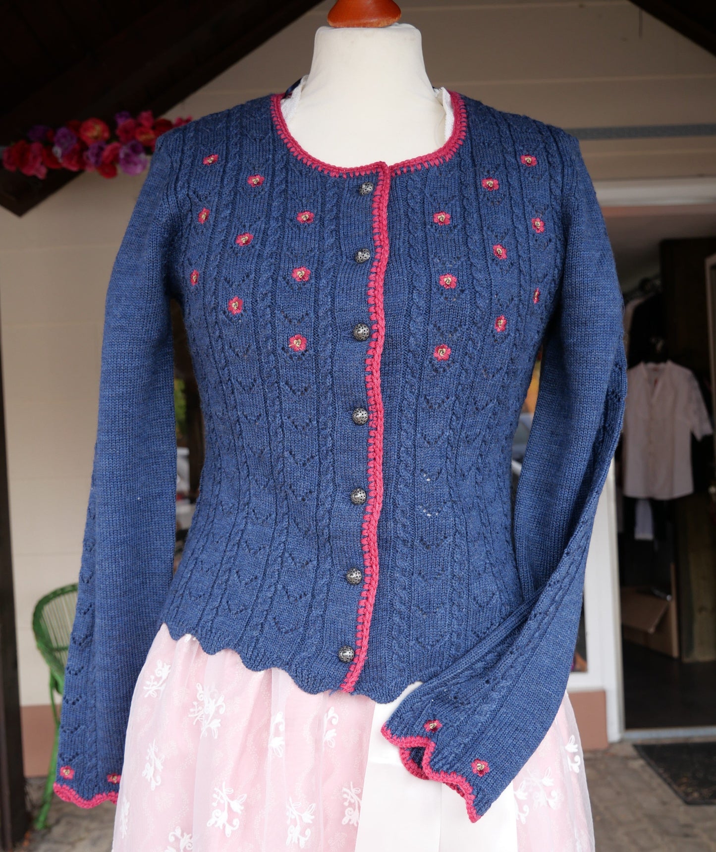 Trachten Jacke, Spieth & Wensky, Nostalgie, jeansblau/Himbeer Jacke Spieth & Wensky