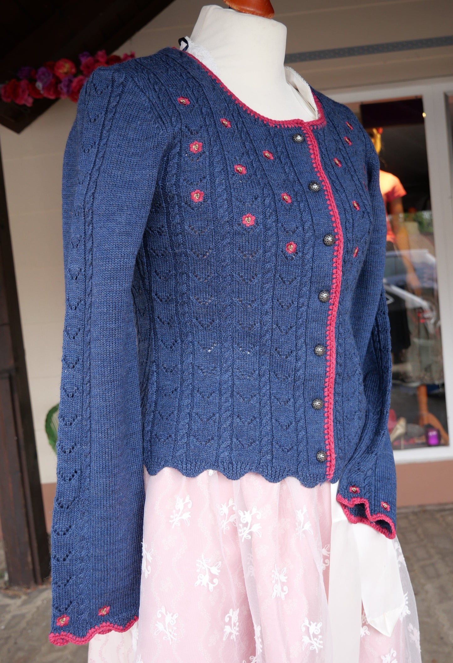 Trachten Jacke, Spieth & Wensky, Nostalgie, jeansblau/Himbeer Jacke Spieth & Wensky
