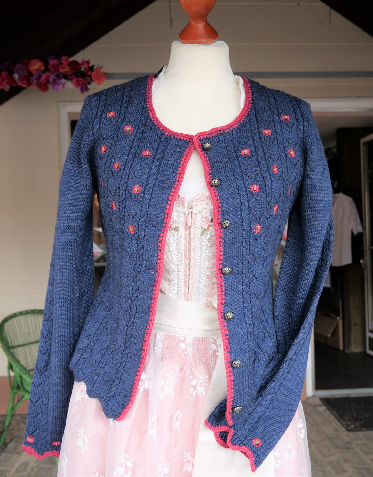 Trachten Jacke, Spieth & Wensky, Nostalgie, jeansblau/Himbeer Jacke Spieth & Wensky