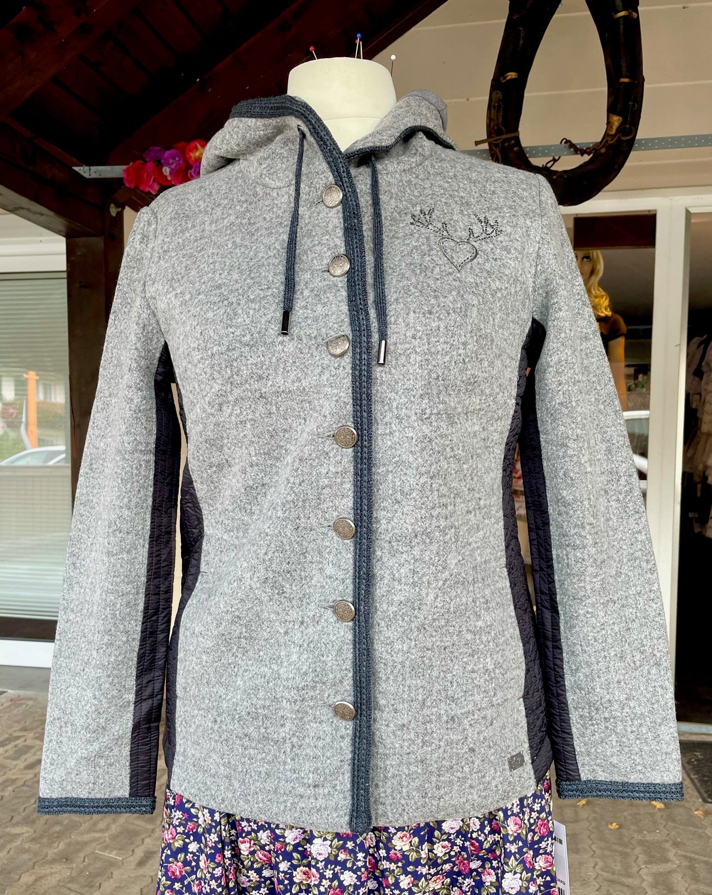 Trachten Jacke, Spieth & Wensky, Sabine, grau/schwarz, Walkoptik Jacke Spieth & Wensky