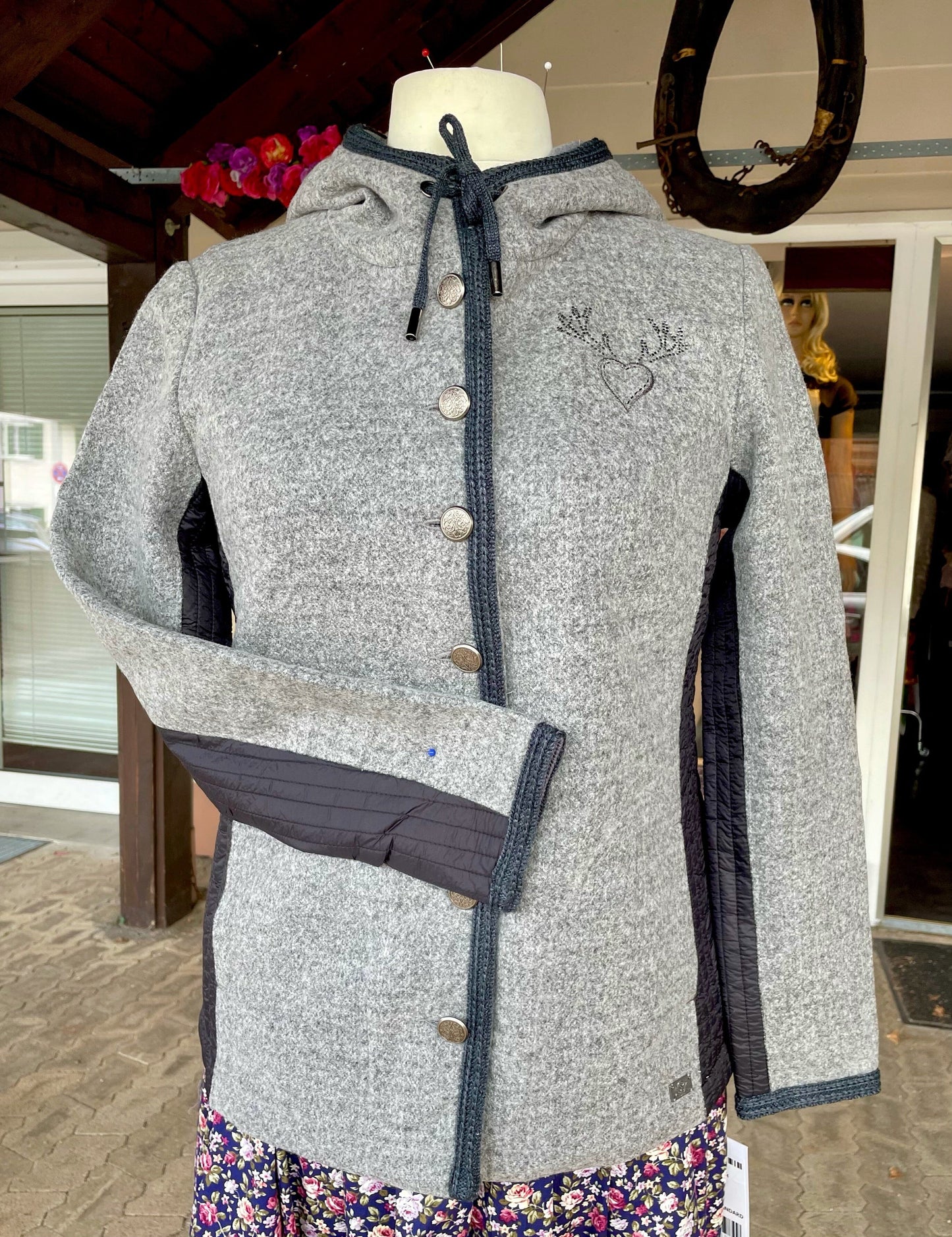 Trachten Jacke, Spieth & Wensky, Sabine, grau/schwarz, Walkoptik Jacke Spieth & Wensky