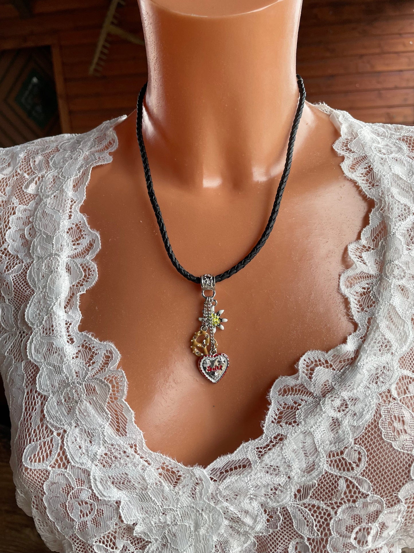 Trachten Kette, Breze, Herz, Edelweiß Kette Pfronten Schmuck
