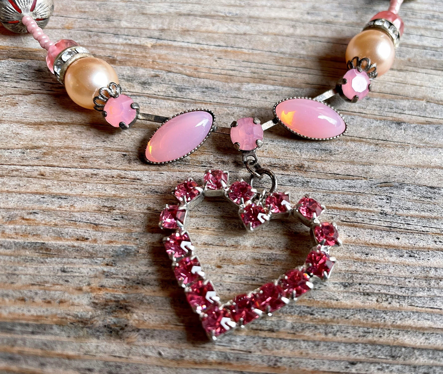 Trachten Kette Collier, rosa, pink, Herz, Perlen Kette Alpenwahn