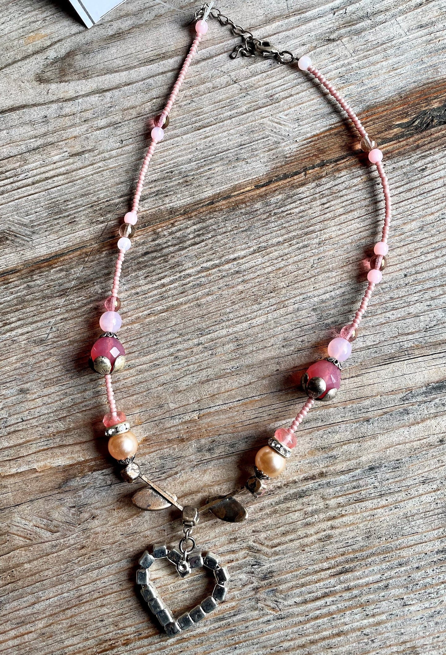 Trachten Kette Collier, rosa, pink, Herz, Perlen Kette Alpenwahn