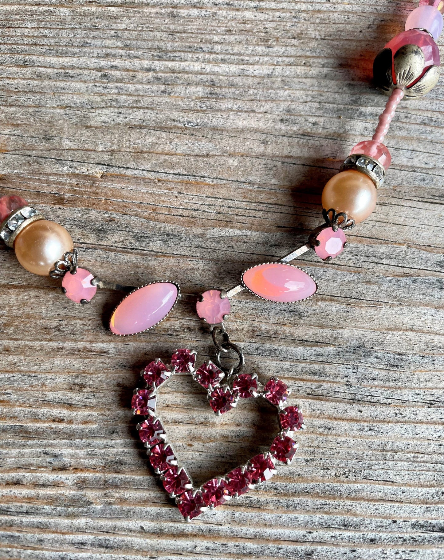 Trachten Kette Collier, rosa, pink, Herz, Perlen Kette Alpenwahn