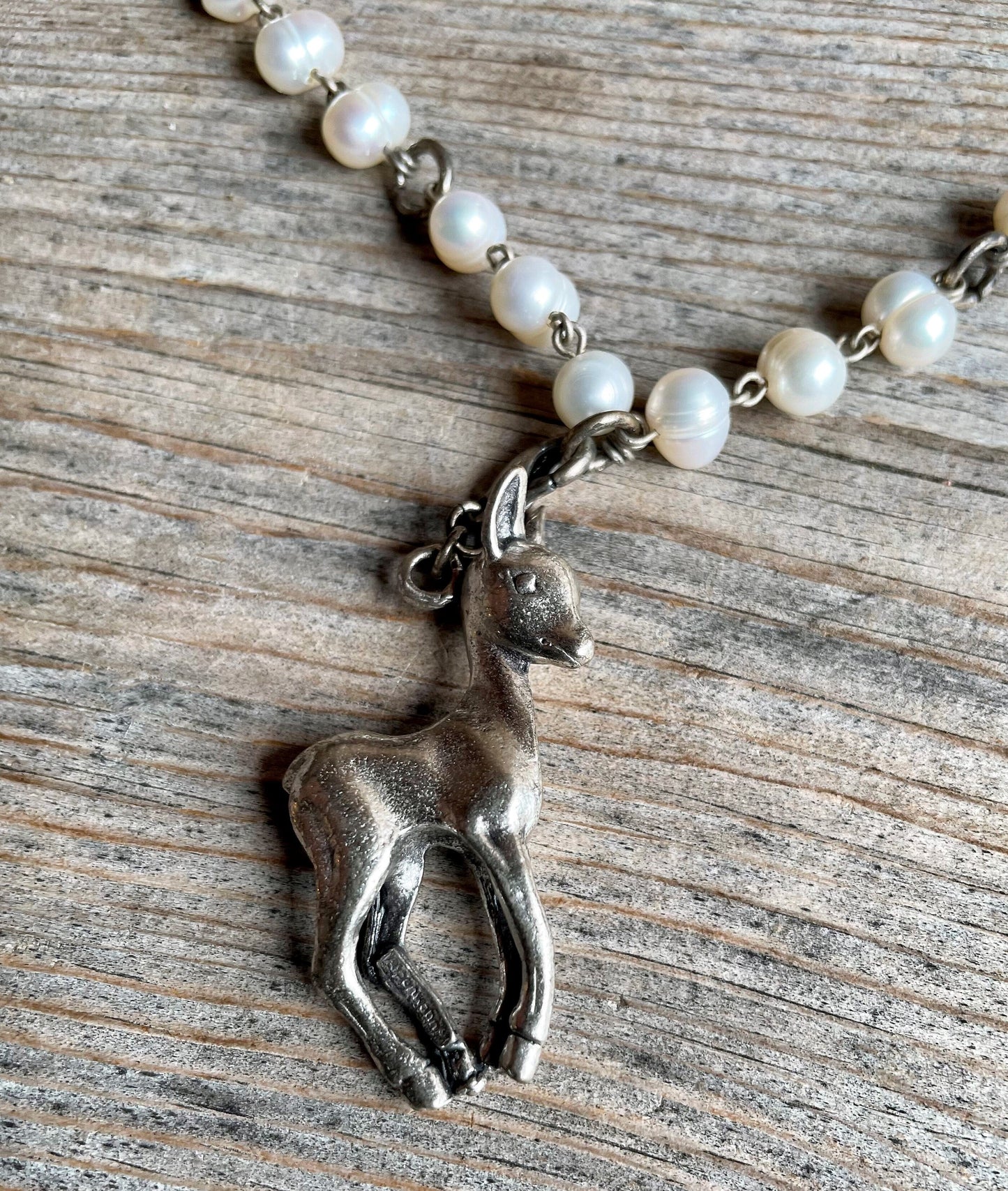 Trachten Kette Collier, Süßwasser Perlen, Reh Kette Alpenwahn