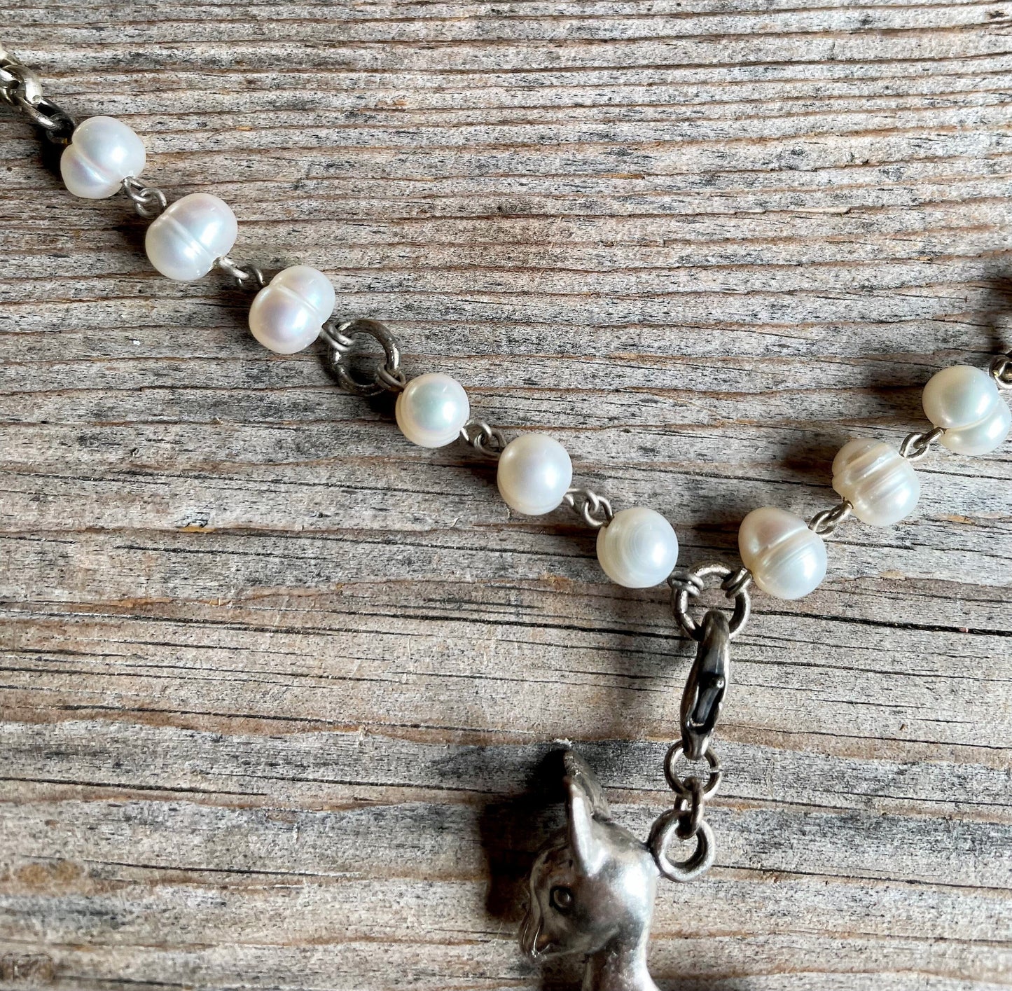 Trachten Kette Collier, Süßwasser Perlen, Reh Kette Alpenwahn