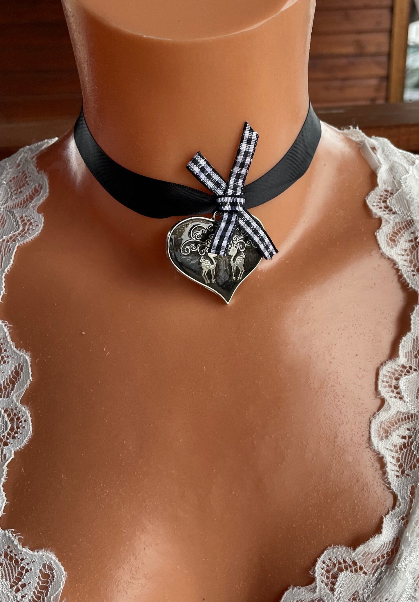 Trachten Kette Kropfband, Krüger, Satin Herz,versch. Farben Kette Krüger