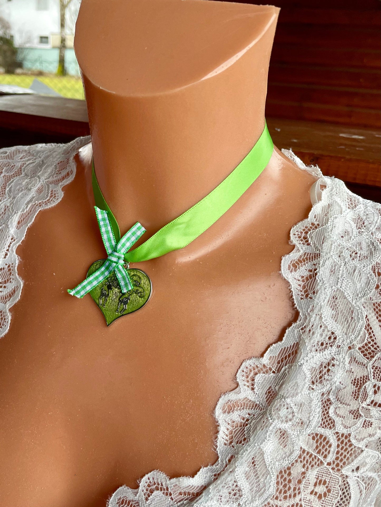Trachten Kette Kropfband, Krüger, Satin Herz,versch. Farben Kette Krüger