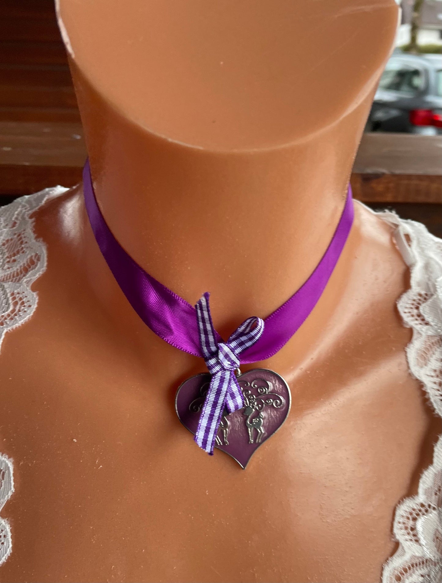 Trachten Kette Kropfband, Krüger, Satin Herz,versch. Farben Kette Krüger