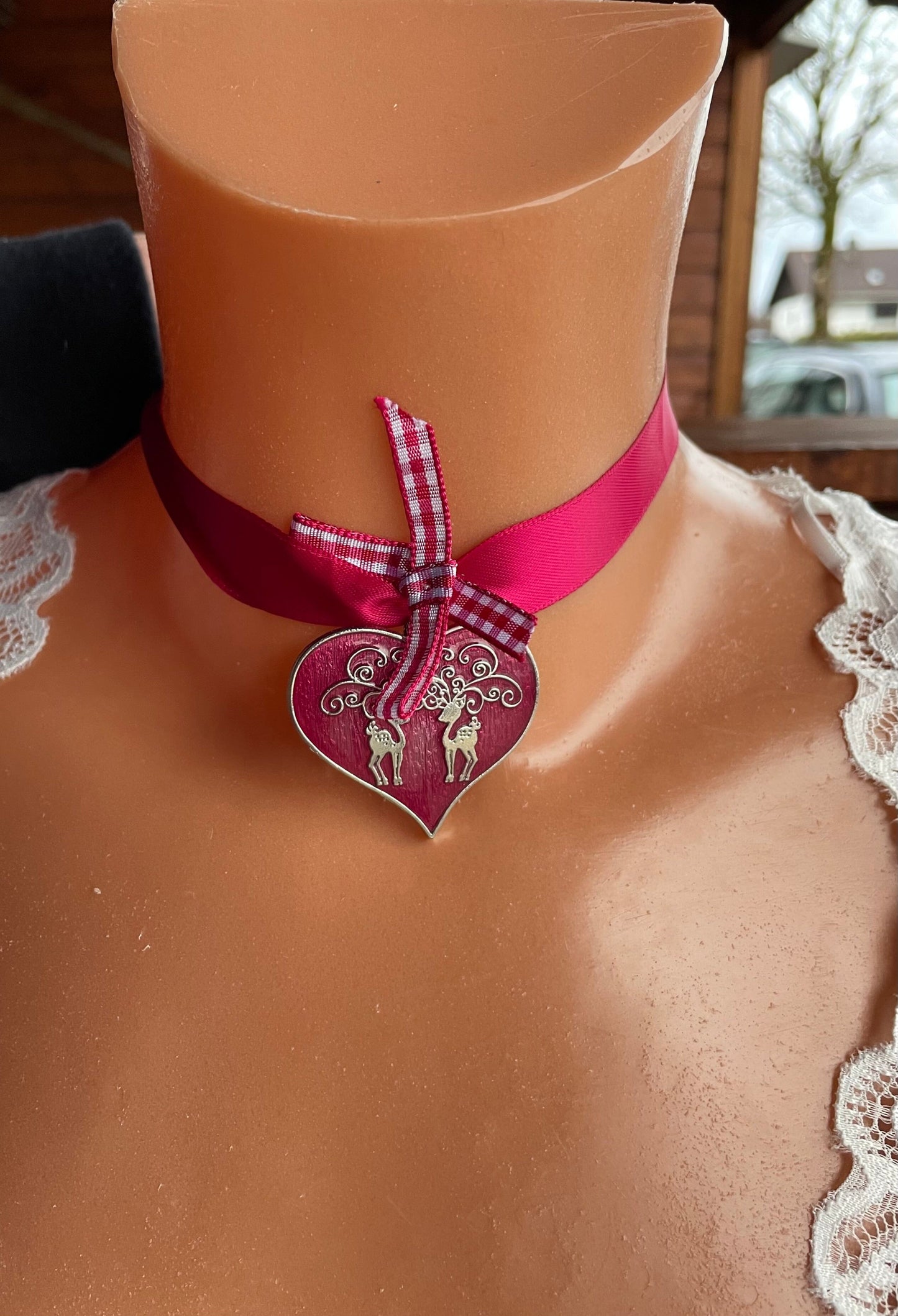 Trachten Kette Kropfband, Krüger, Satin Herz,versch. Farben Kette Krüger