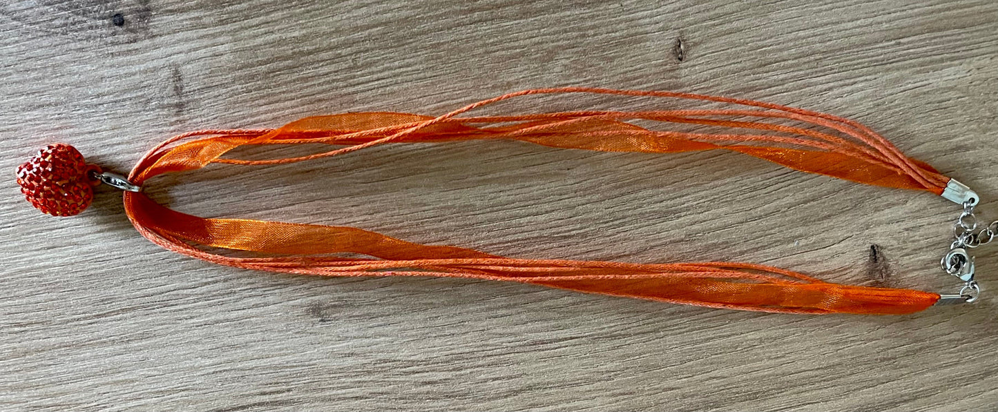 Trachten Kette mit Herz und Strass, verschiedene Farben Kette Alpenfunkeln orange/orange