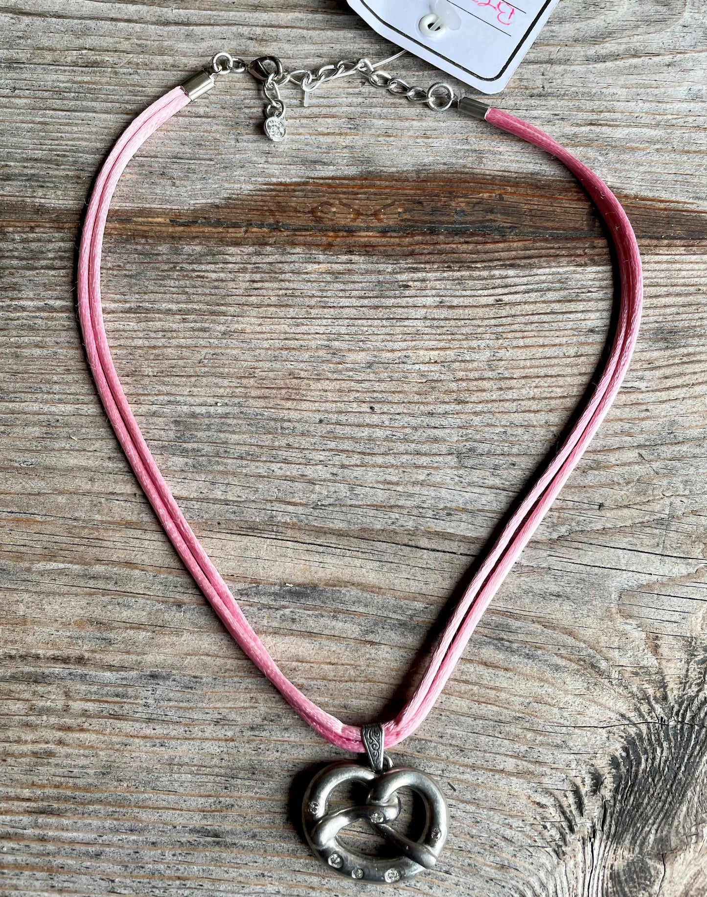 Trachten Kette rosa Satinband mit Swarowski Breze Kette Alpenwahn