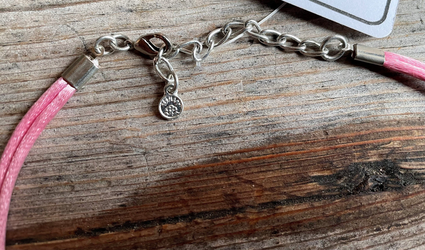 Trachten Kette rosa Satinband mit Swarowski Breze Kette Alpenwahn