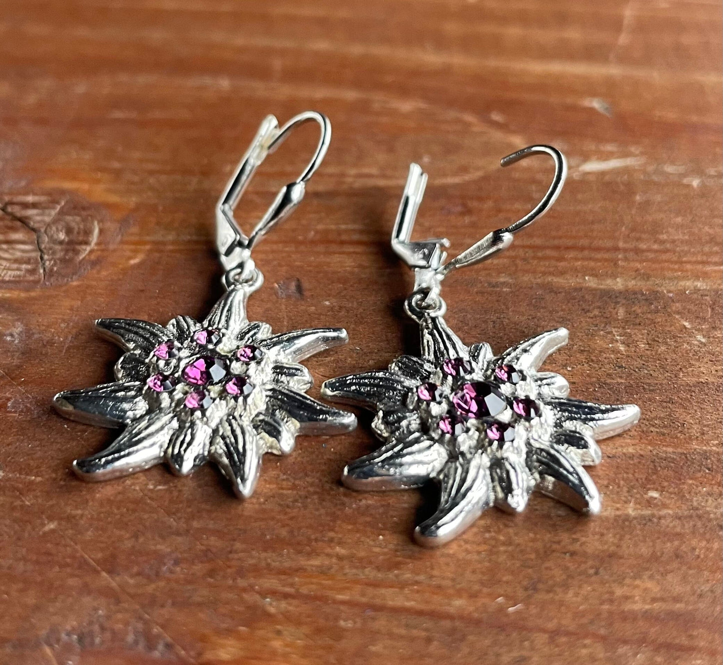 Trachten Ohrringe, Ohrhänger Edelweiß, Swarovski verschiedene Farben Ohrringe Pfronten Schmuck