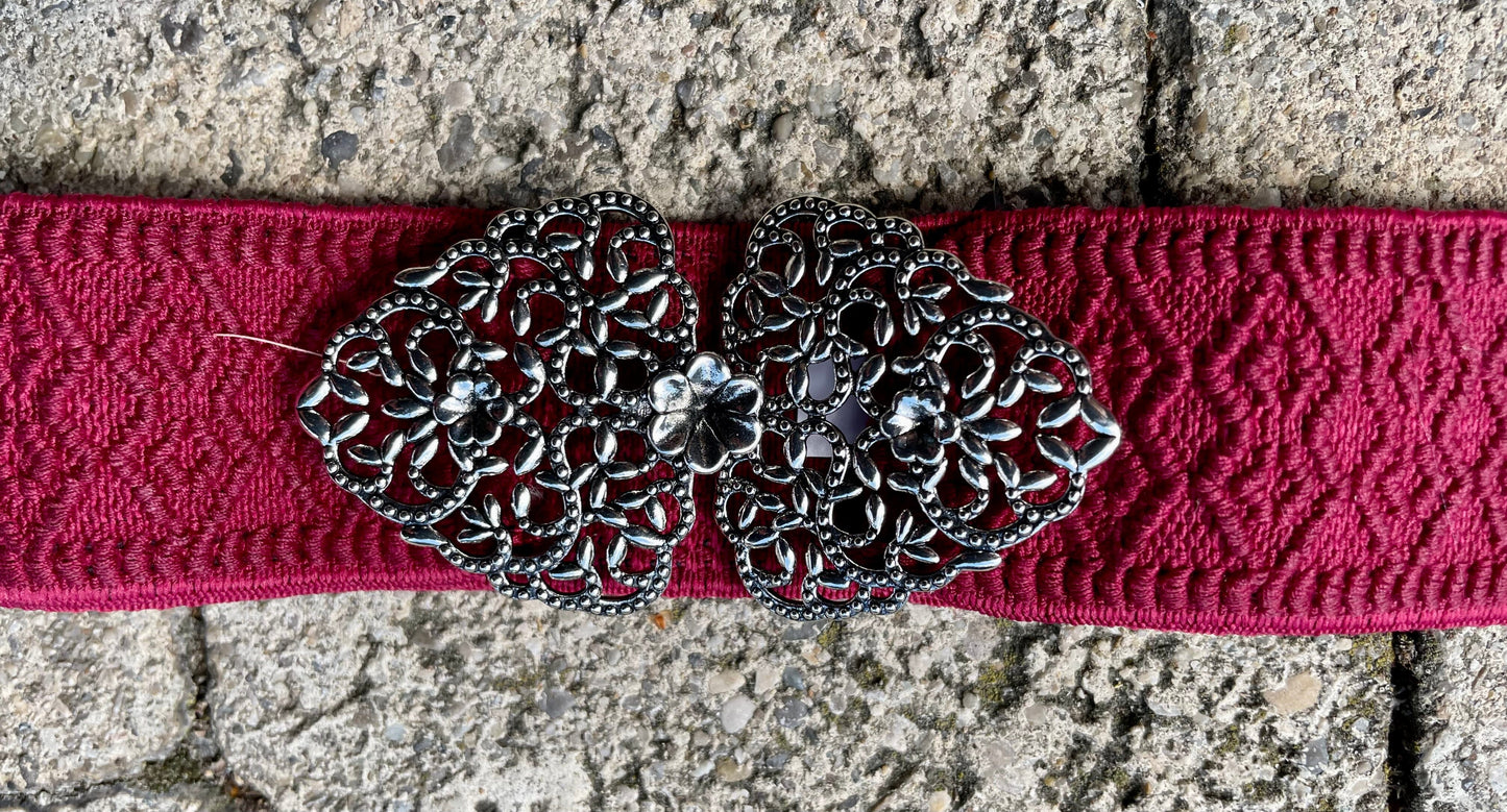 Trachten Stretch Gürtel, bordeaux, rot, silber, 4 cm Gürtel Eigenmarke