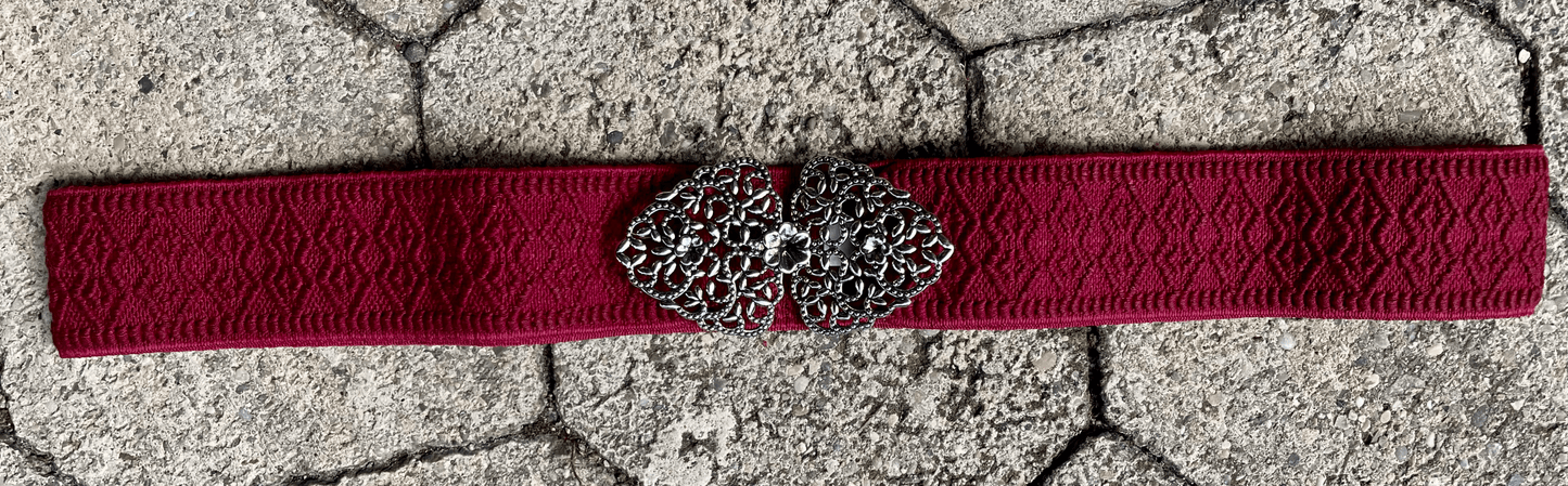 Trachten Stretch Gürtel, bordeaux, rot, silber, 4 cm Gürtel Eigenmarke