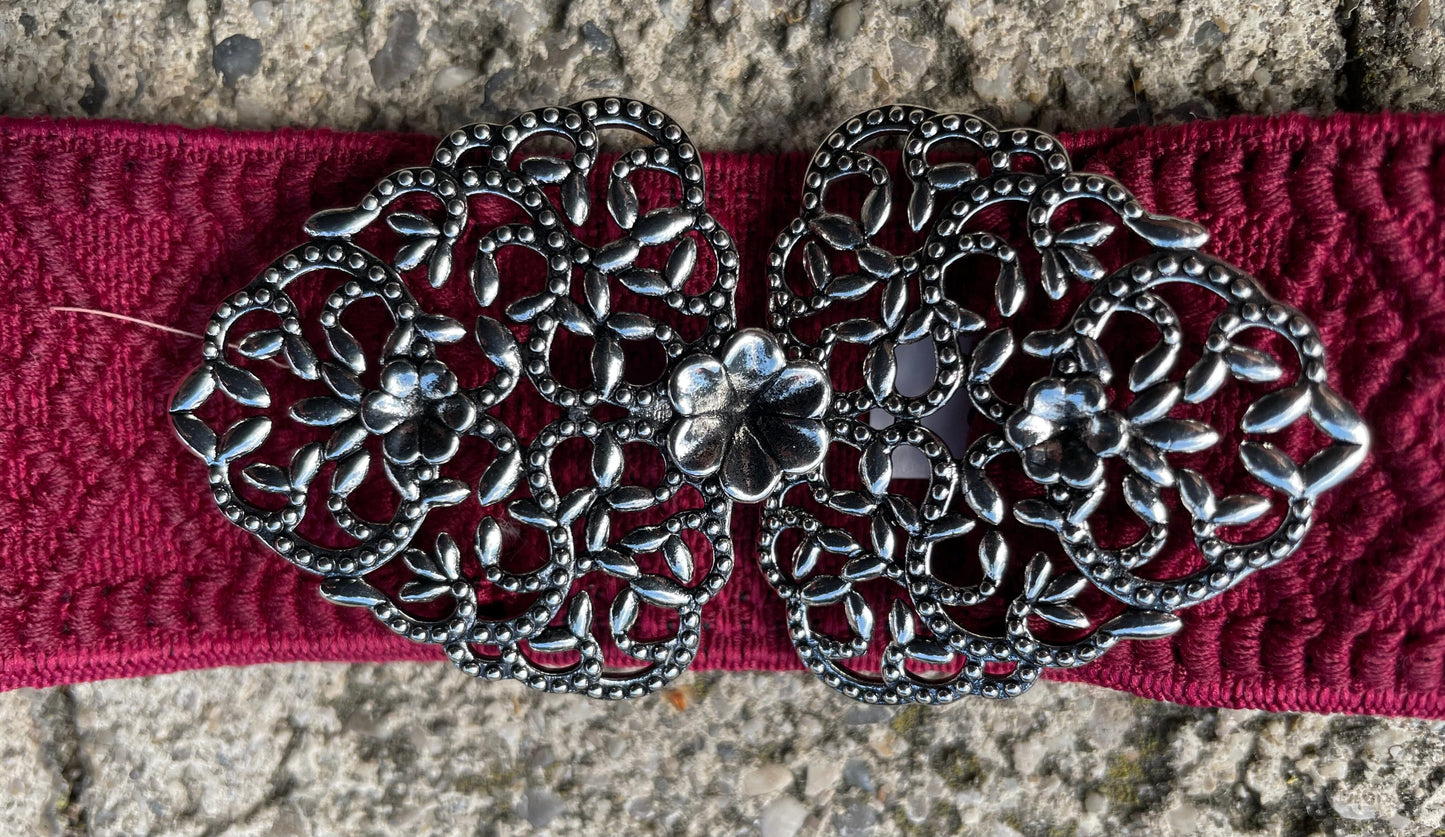 Trachten Stretch Gürtel, bordeaux, rot, silber, 4 cm Gürtel Eigenmarke
