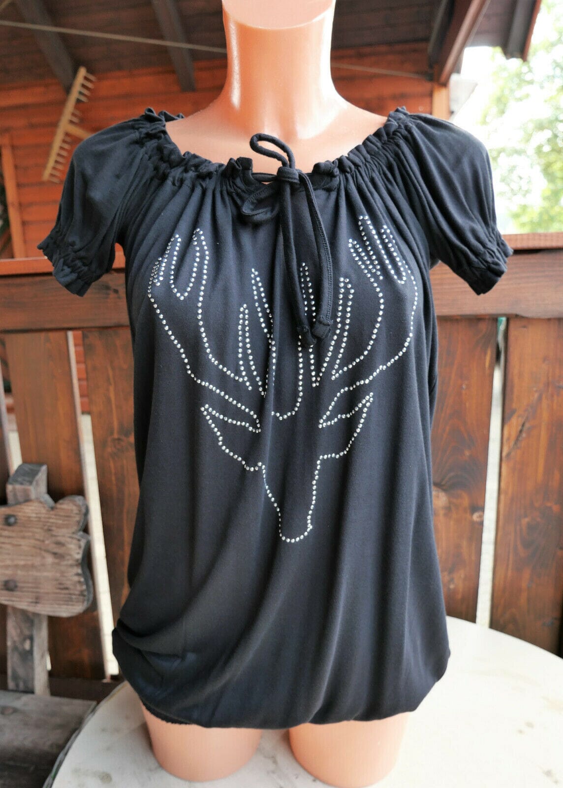 Trachten T-Shirt, HangOwear Livia, schwarz Carmen Shirt HangOwear