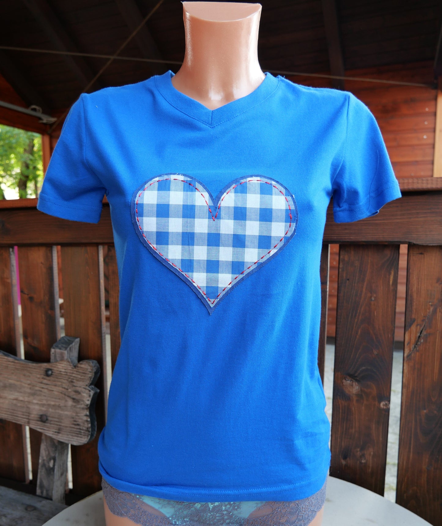 Trachten T-Shirt, Tu Felix Austria, Blau, Herz, kariert Shirt Tu Felix Autria
