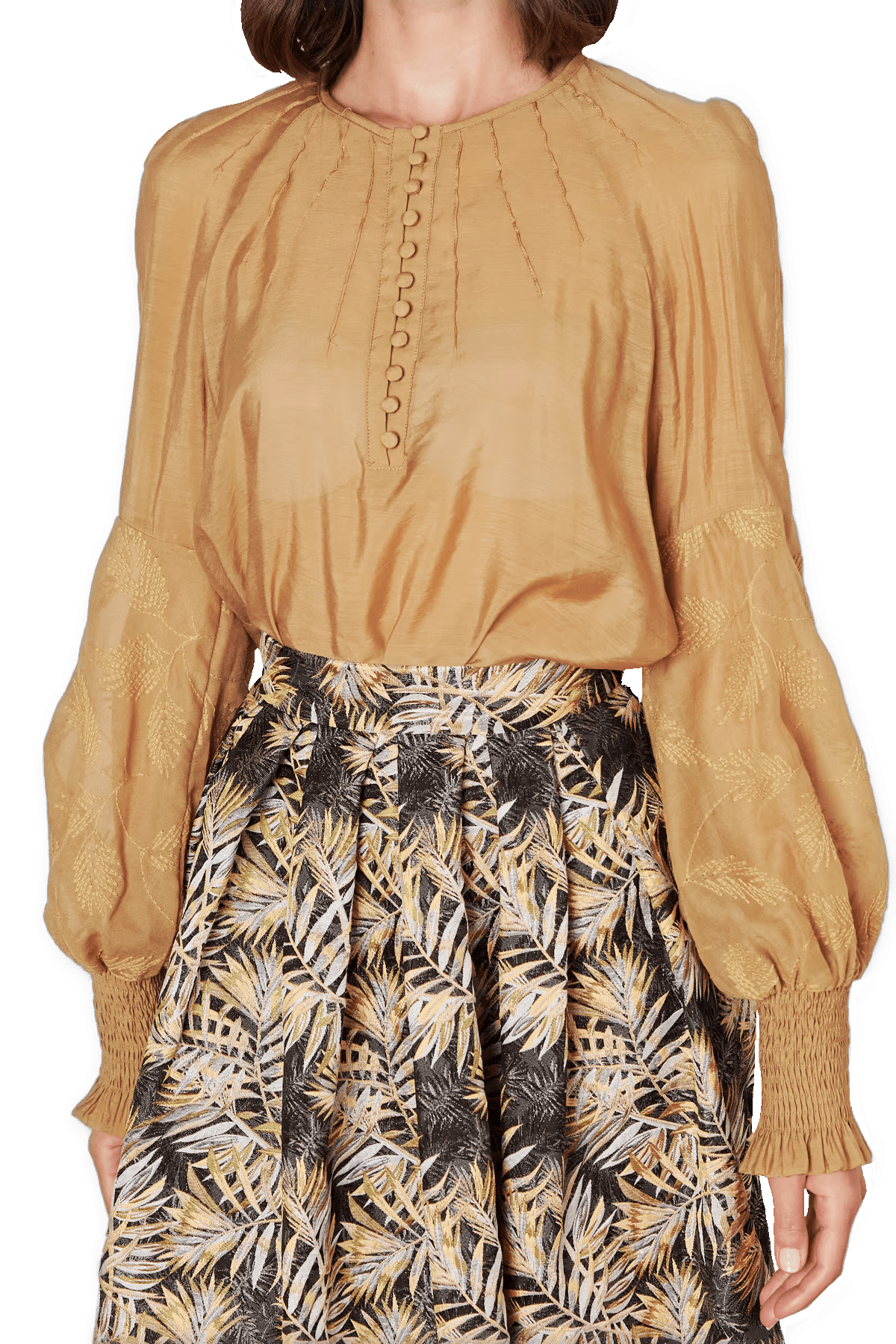 Trachtenbluse, Krüger Collections, Helga, langarm, gelb, ocker, braun Bluse Krüger