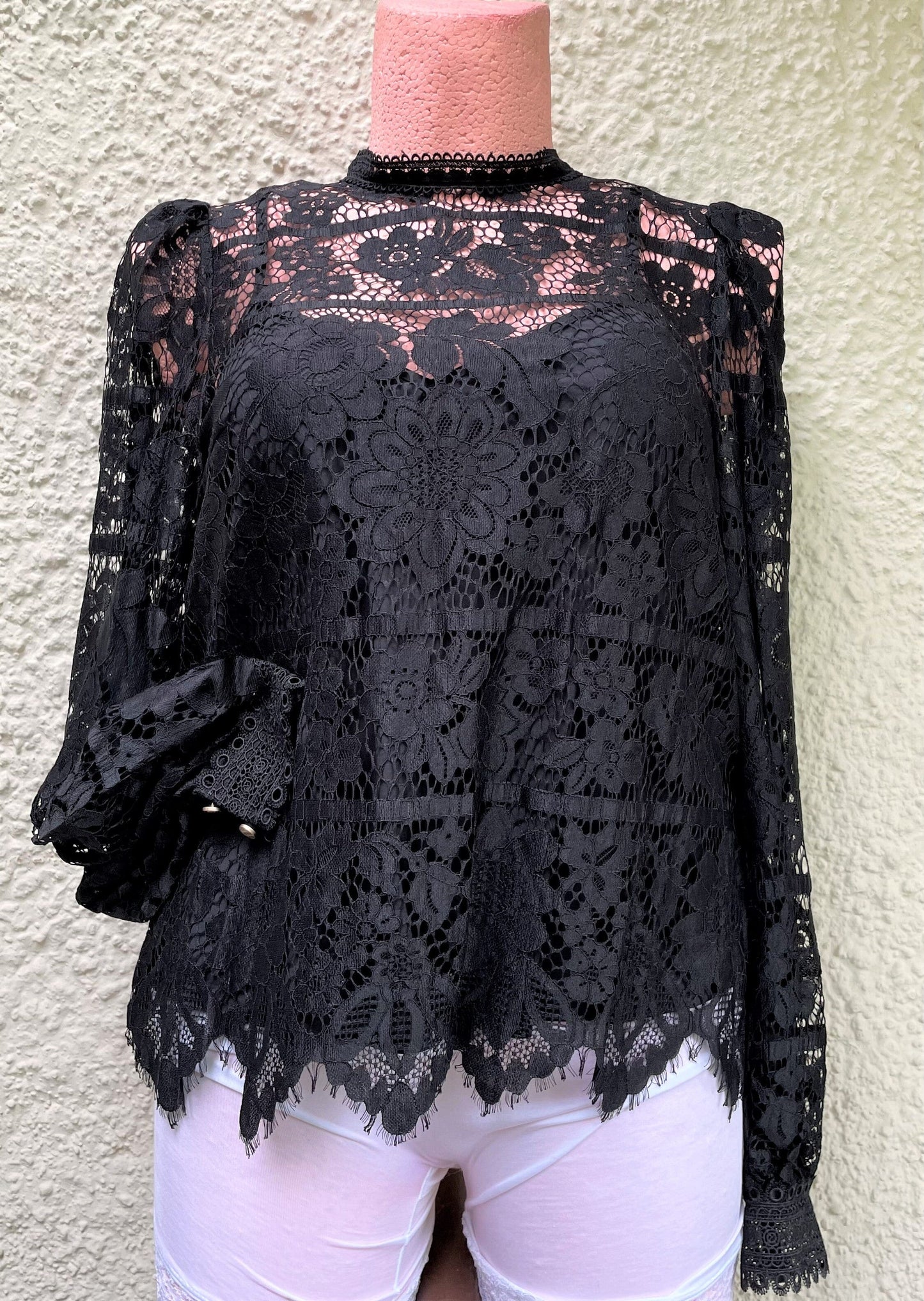 Trachtenbluse, Krüger Collections, Langarm, Spitze, schwarz, Loredina Bluse Krüger