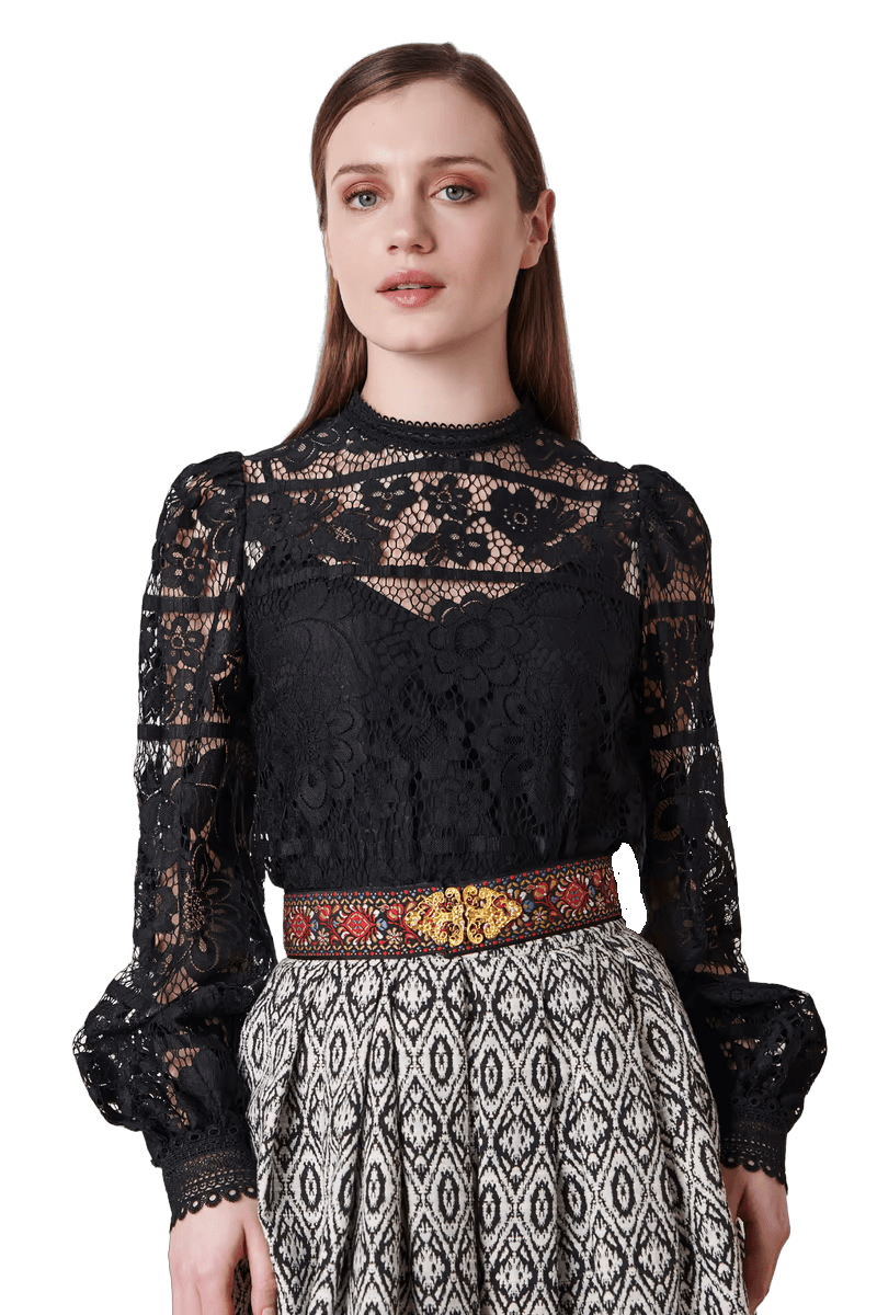 Trachtenbluse, Krüger Collections, Langarm, Spitze, schwarz, Loredina Bluse Krüger