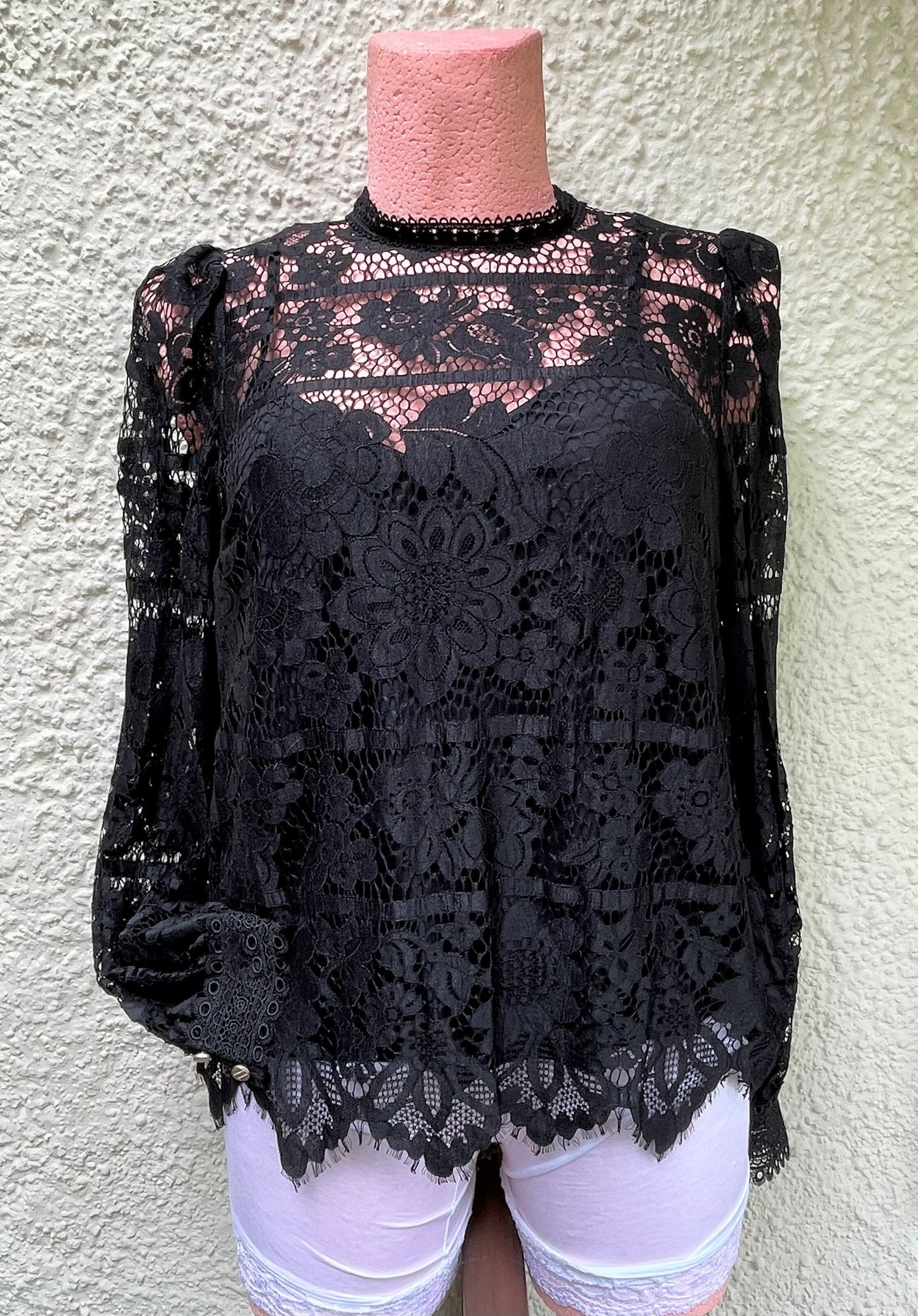 Trachtenbluse, Krüger Collections, Langarm, Spitze, schwarz, Loredina Bluse Krüger