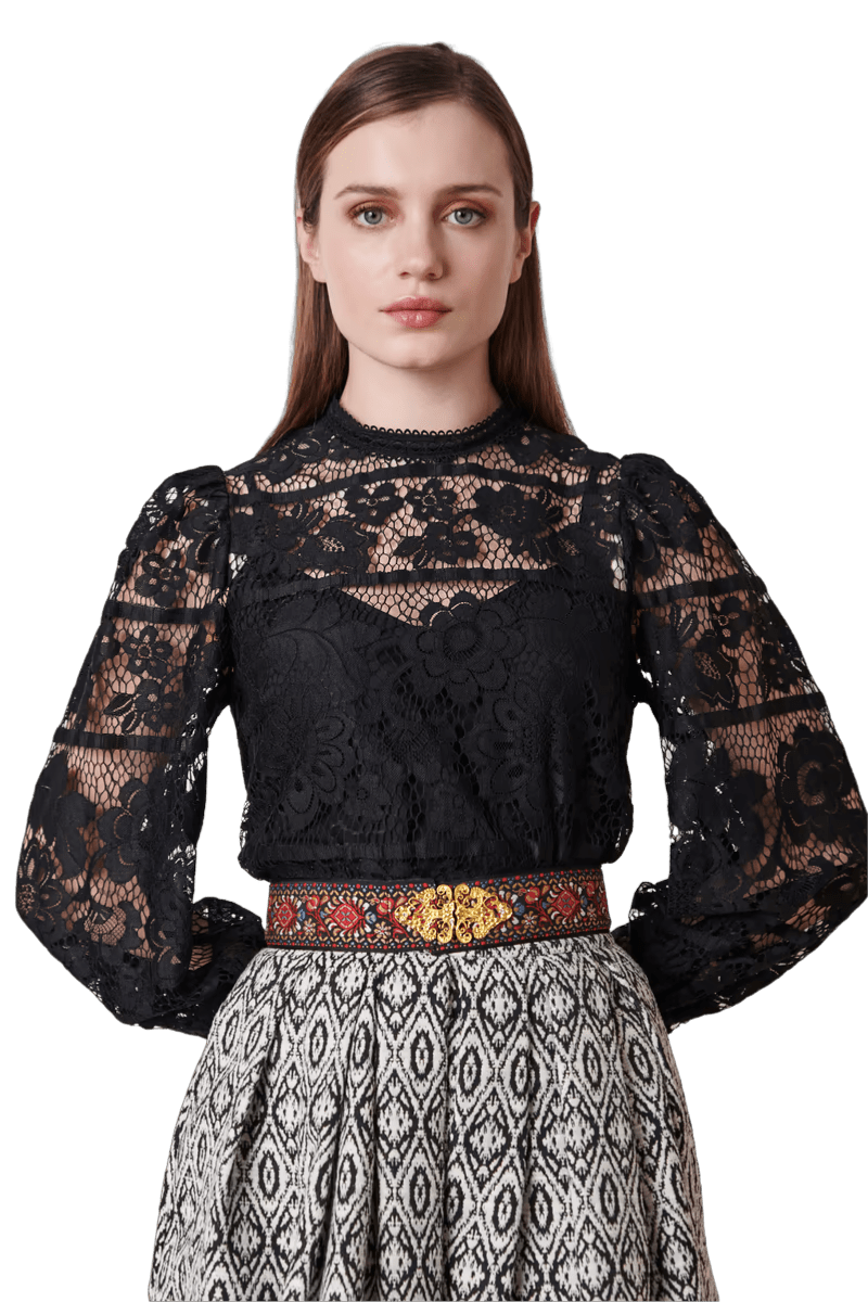 Trachtenbluse, Krüger Collections, Langarm, Spitze, schwarz, Loredina Bluse Krüger