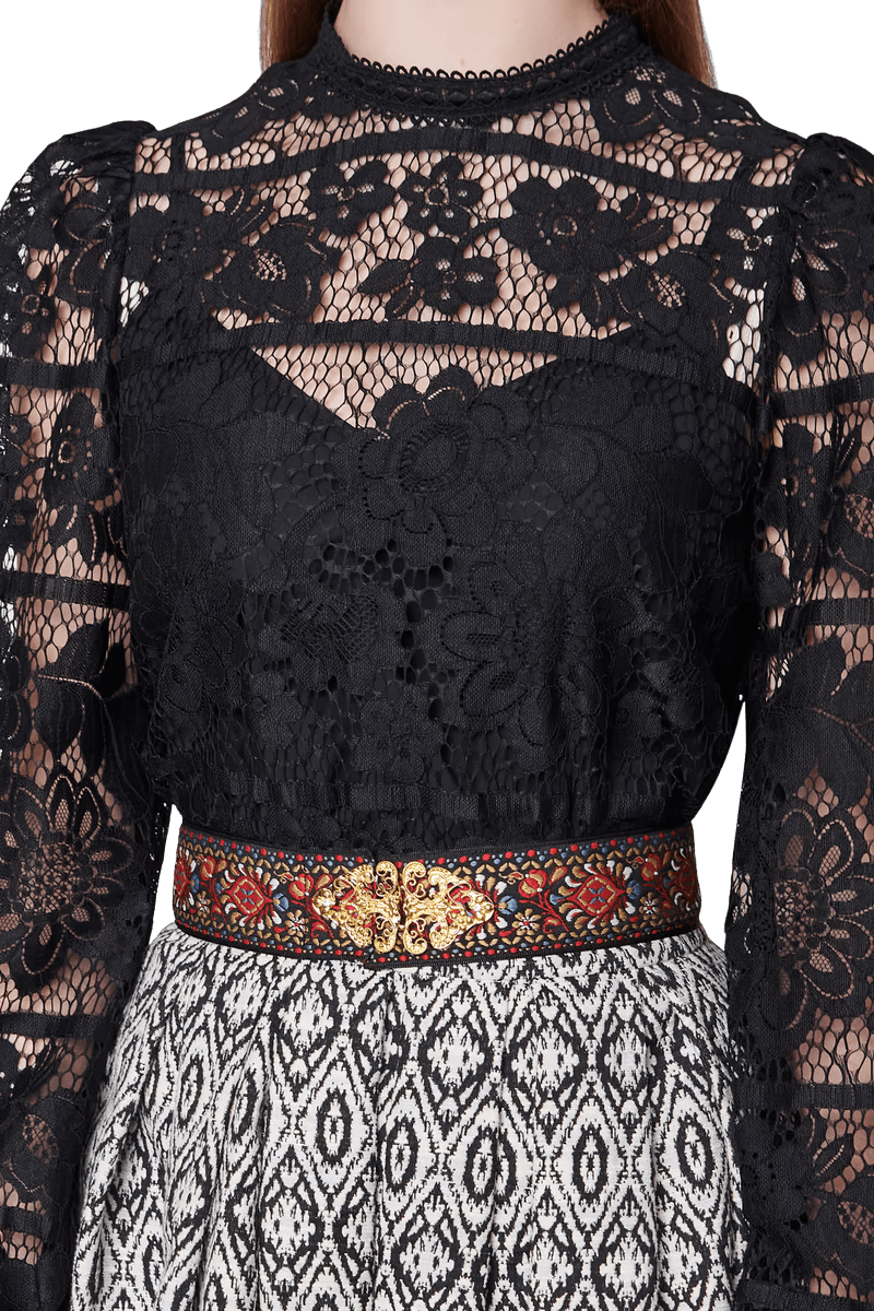 Trachtenbluse, Krüger Collections, Langarm, Spitze, schwarz, Loredina Bluse Krüger