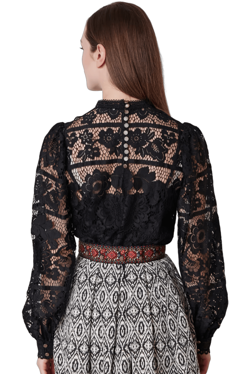 Trachtenbluse, Krüger Collections, Langarm, Spitze, schwarz, Loredina Bluse Krüger