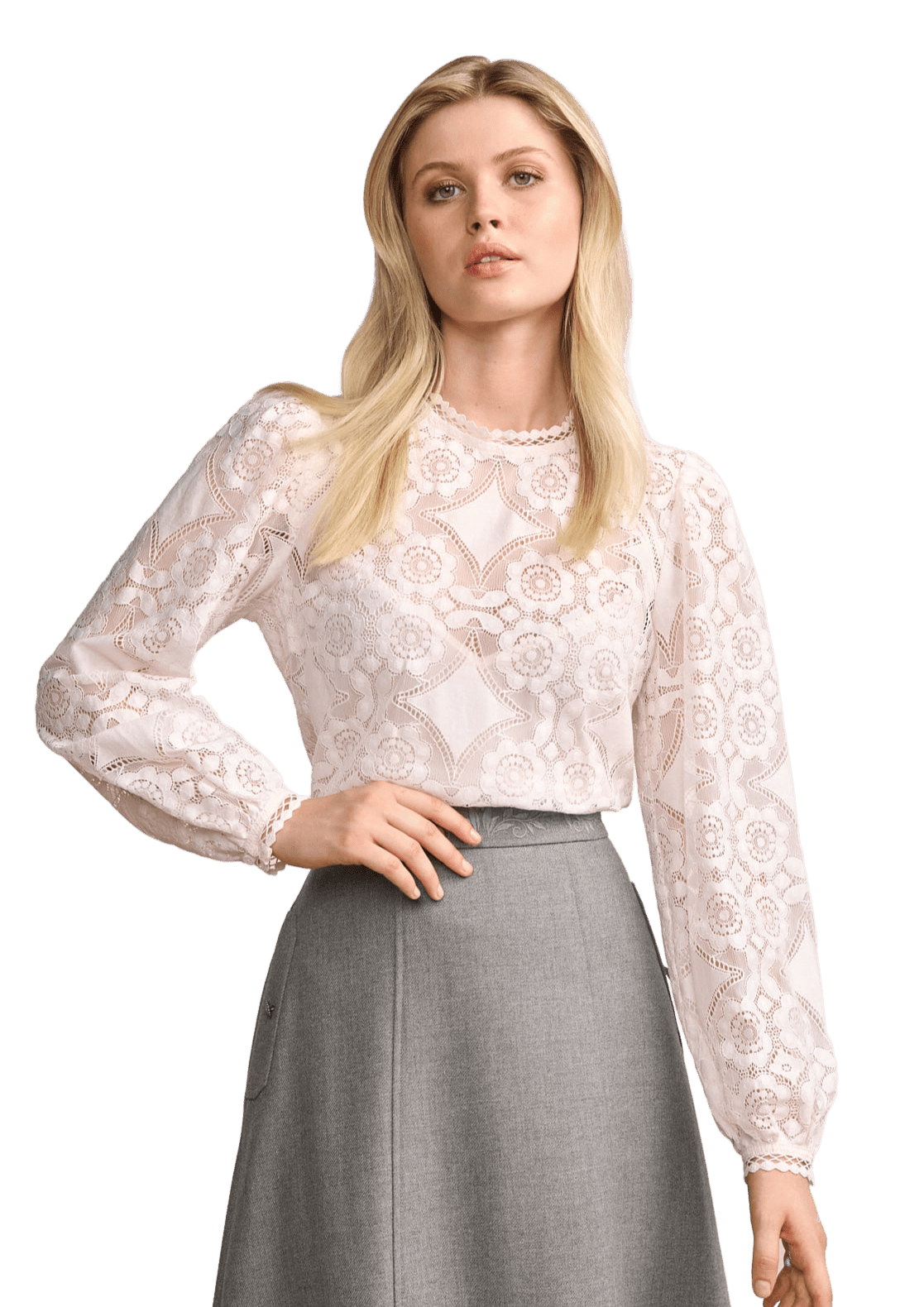 Trachtenbluse, Krüger, Langarm, Aruna, ecru, Spitze Bluse Krüger
