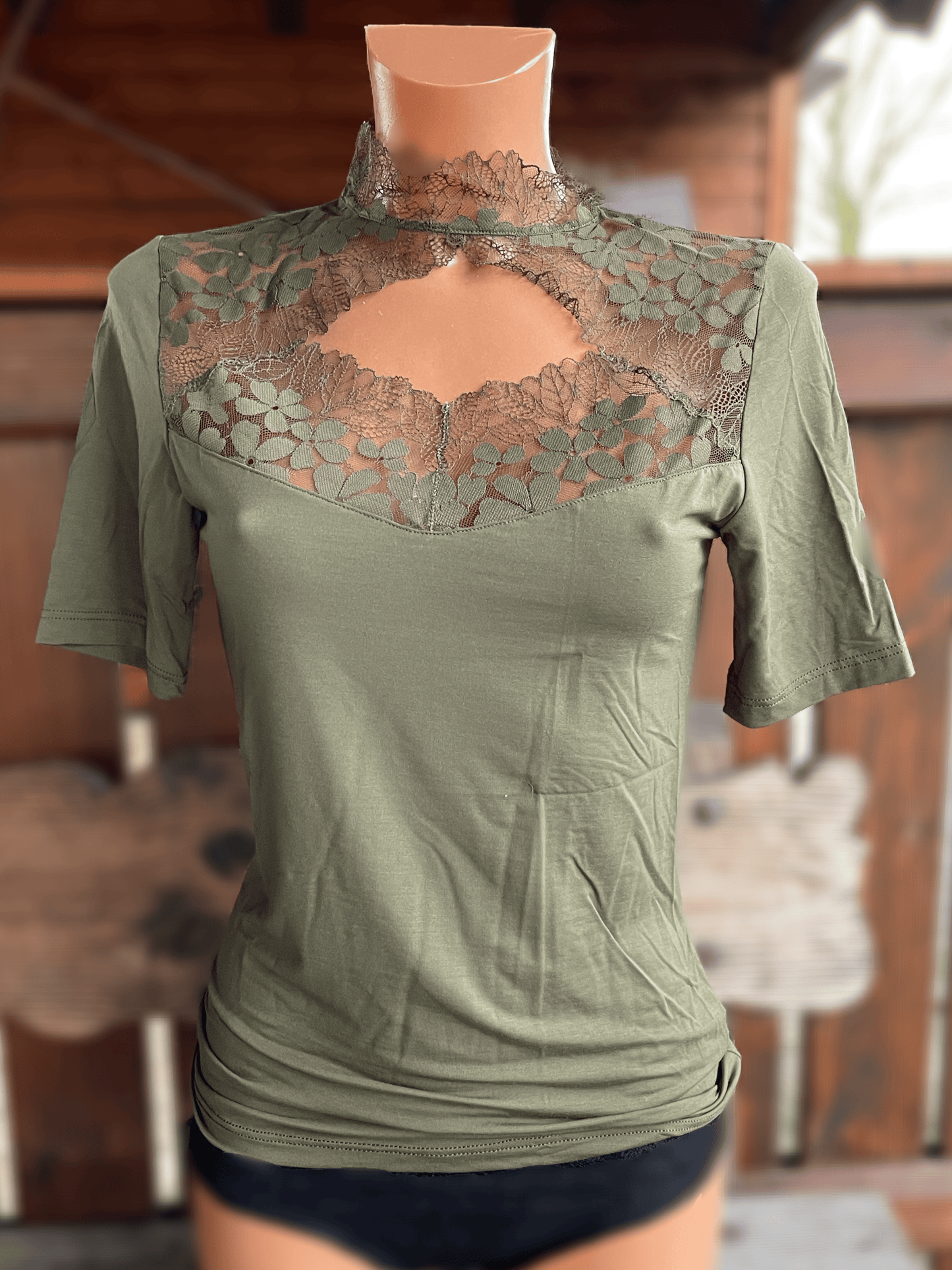 Trachtenbluse, Modal Shirt, Nina von C., moosgrün, hochgeschlossen Shirt Nina von C.