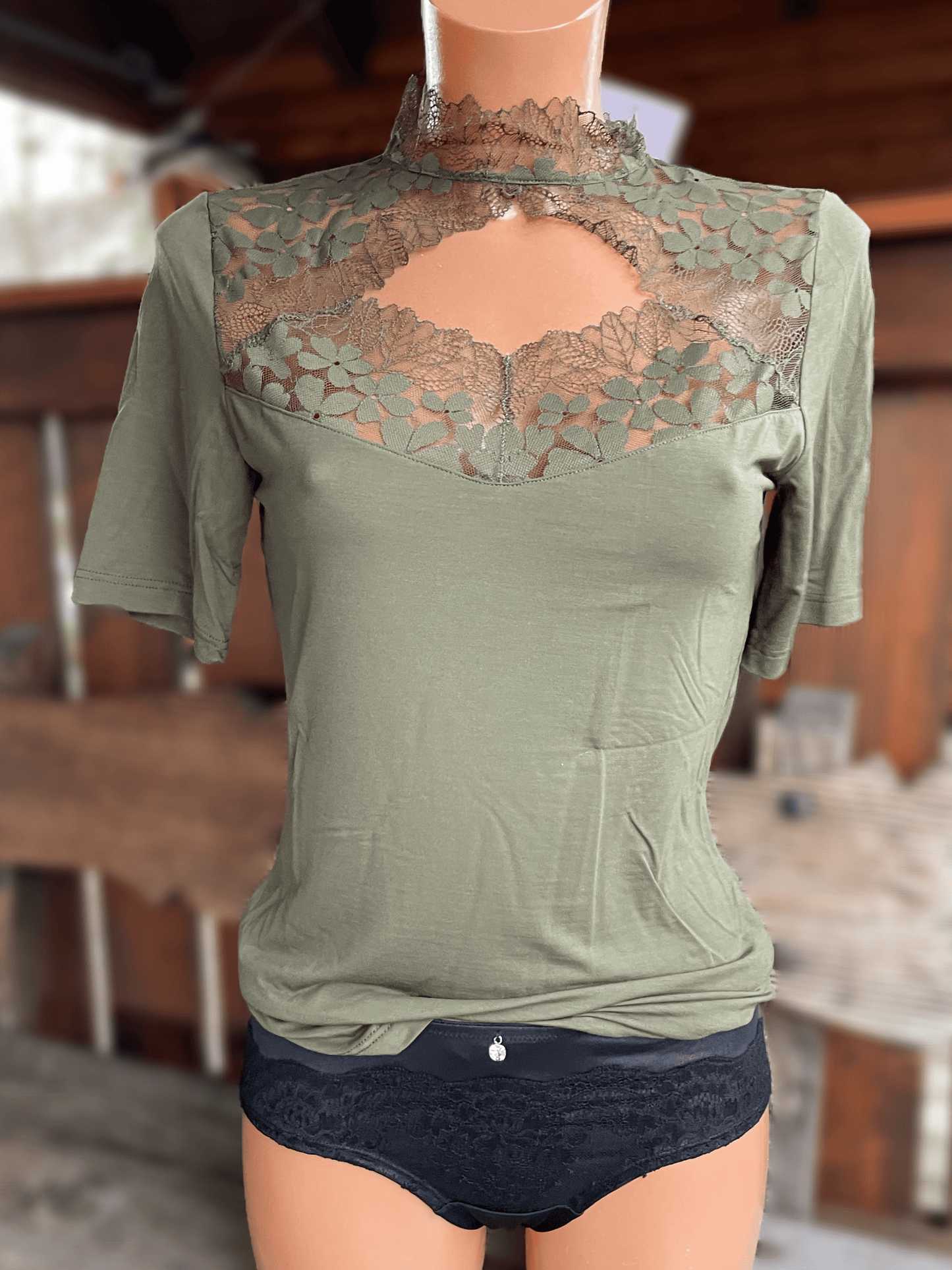 Trachtenbluse, Modal Shirt, Nina von C., moosgrün, hochgeschlossen Shirt Nina von C.