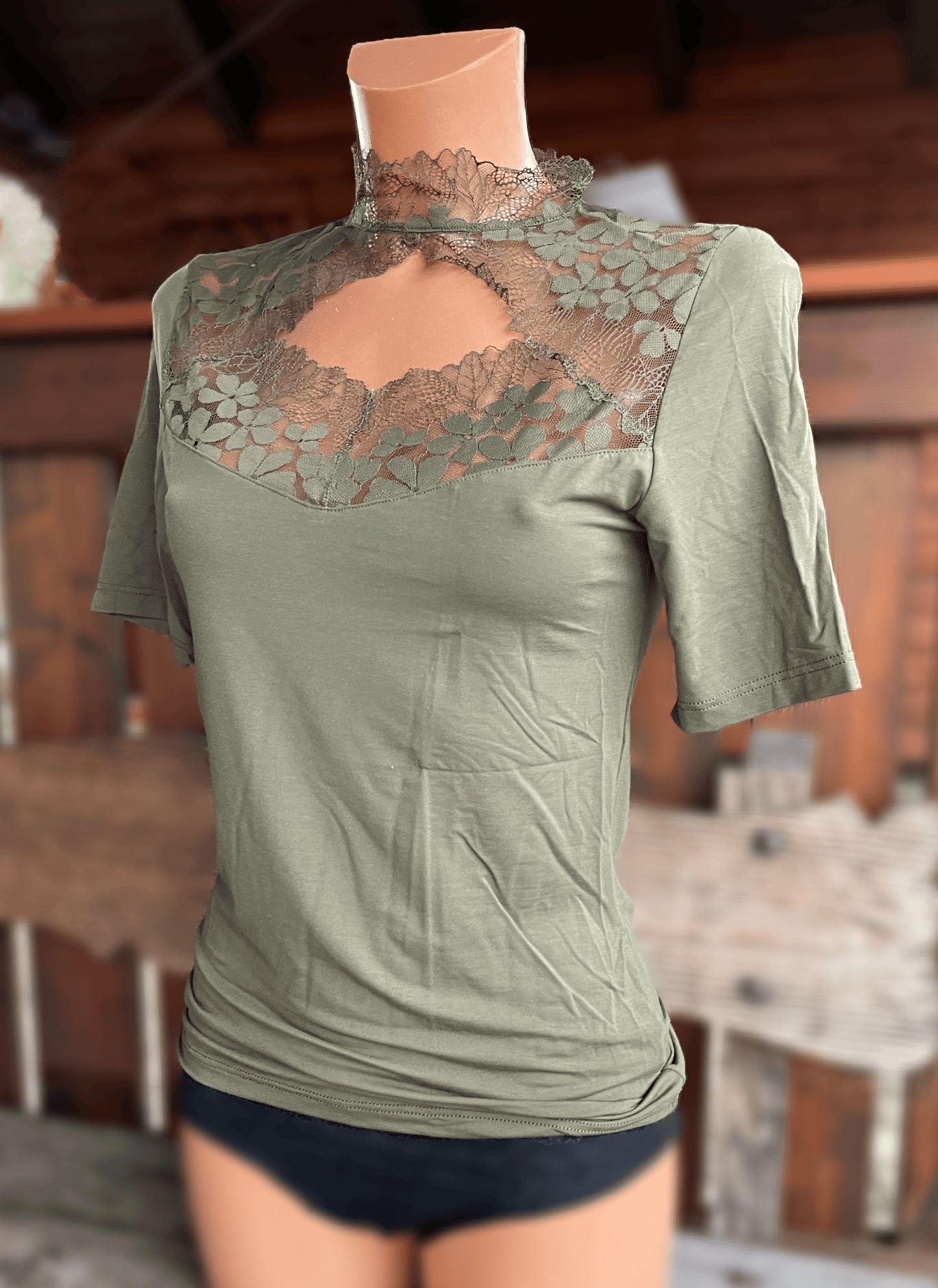 Trachtenbluse, Modal Shirt, Nina von C., moosgrün, hochgeschlossen Shirt Nina von C.