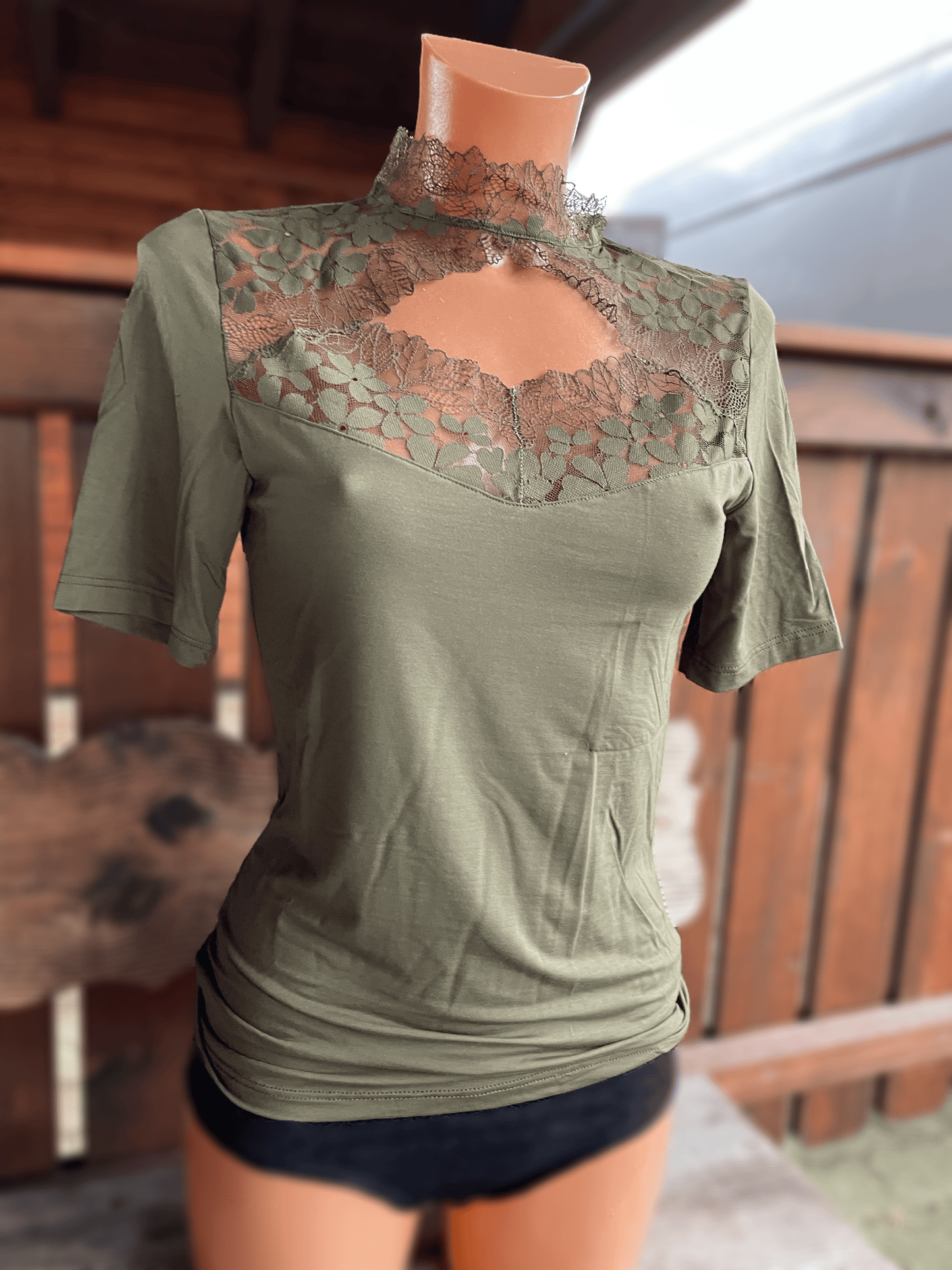 Trachtenbluse, Modal Shirt, Nina von C., moosgrün, hochgeschlossen Shirt Nina von C.