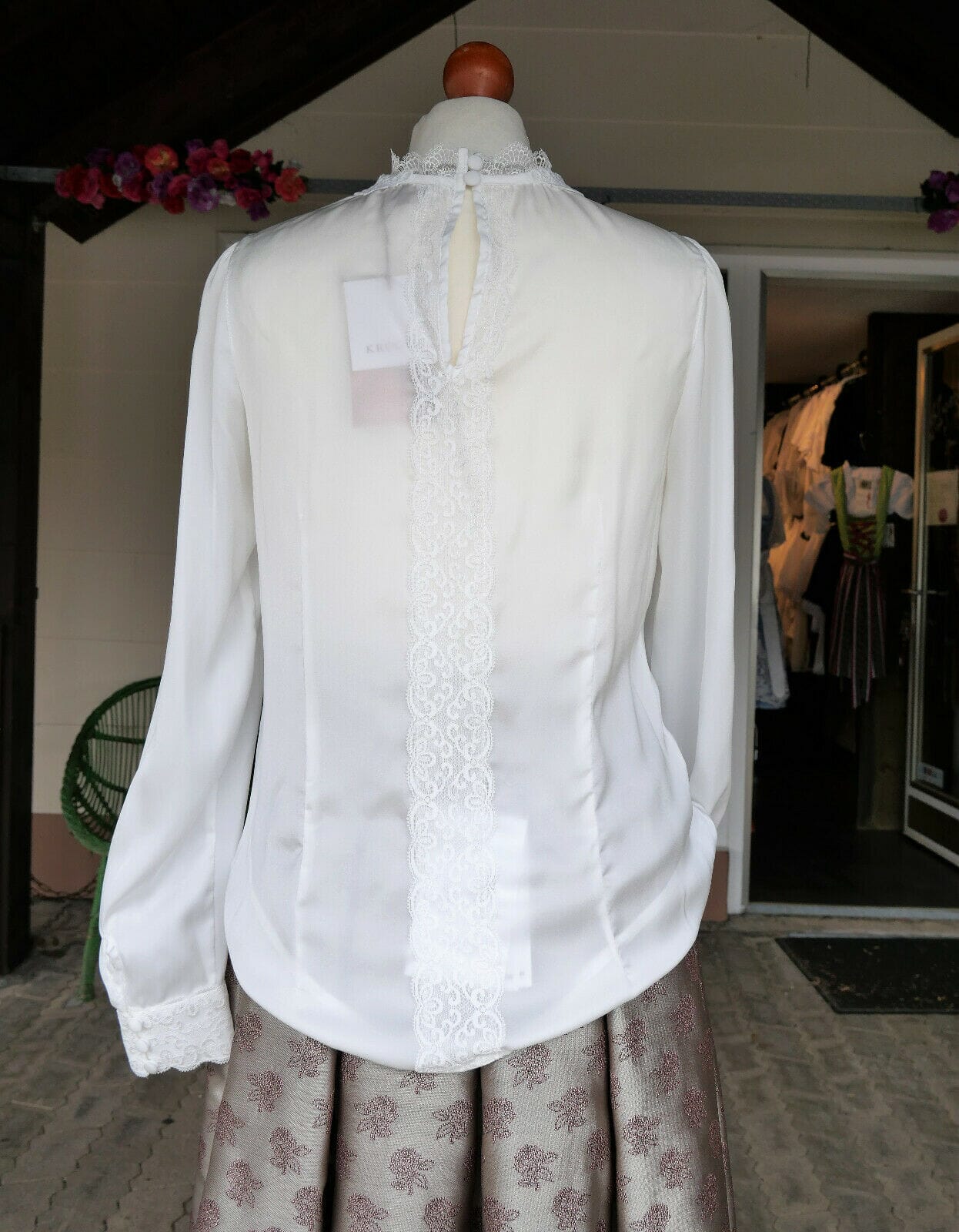 Trachtenbluse, Trachtenbluse, Krüger, Liva, ecru, langarm, Gr. 42 Bluse Krüger