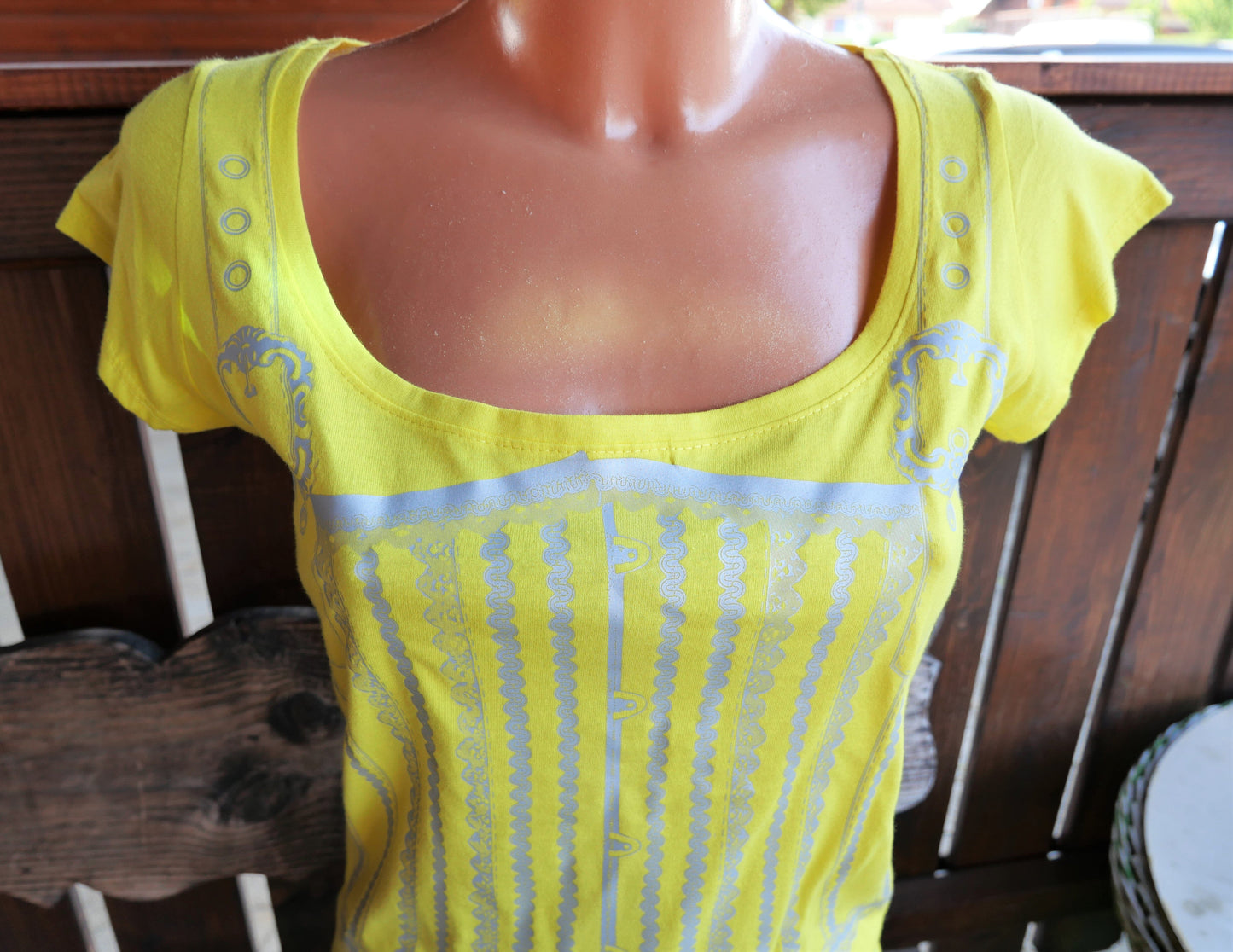 Trachtenshirt, gelb, Mieder Aufdruck, Print Shirt StarMUC