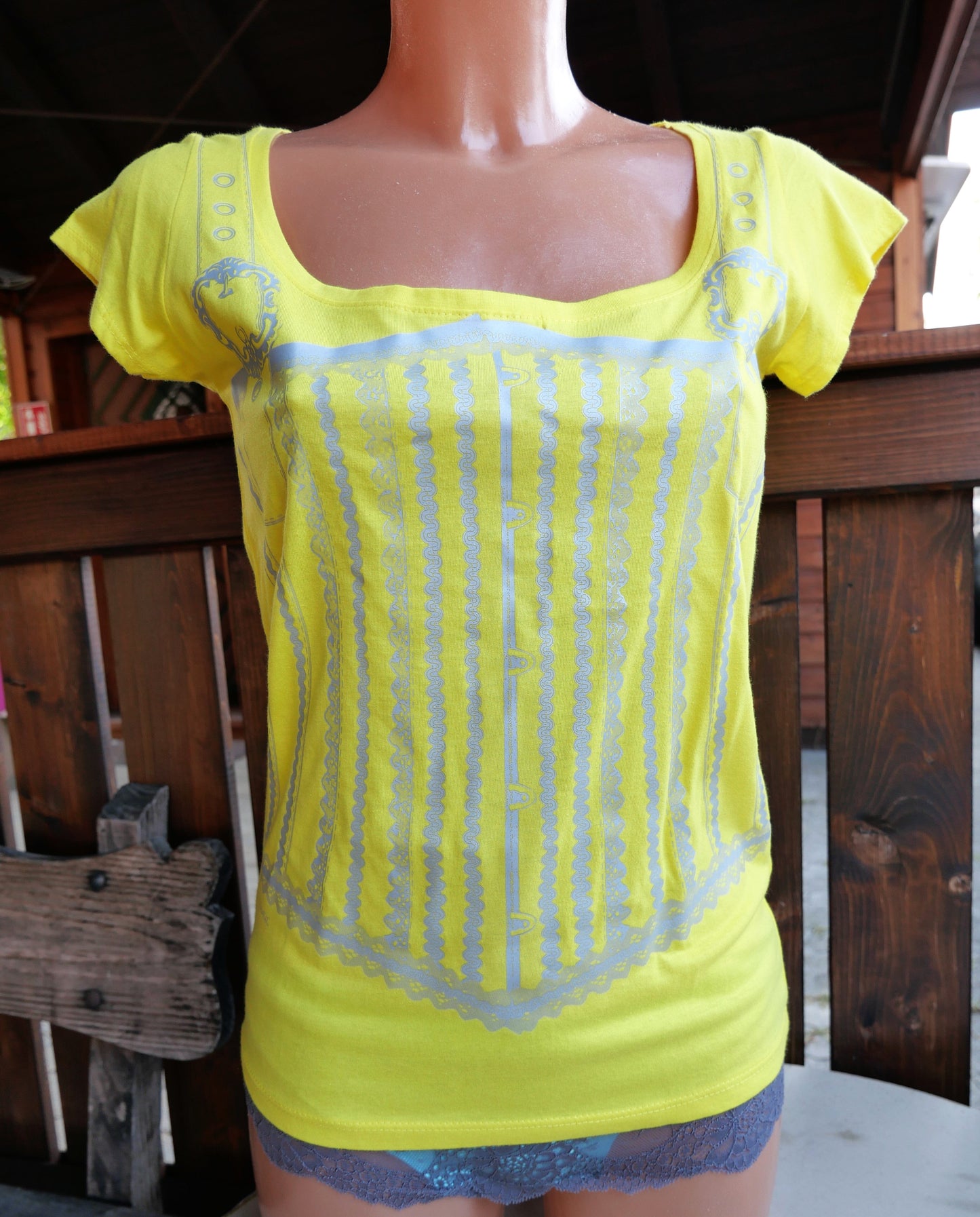 Trachtenshirt, gelb, Mieder Aufdruck, Print Shirt StarMUC