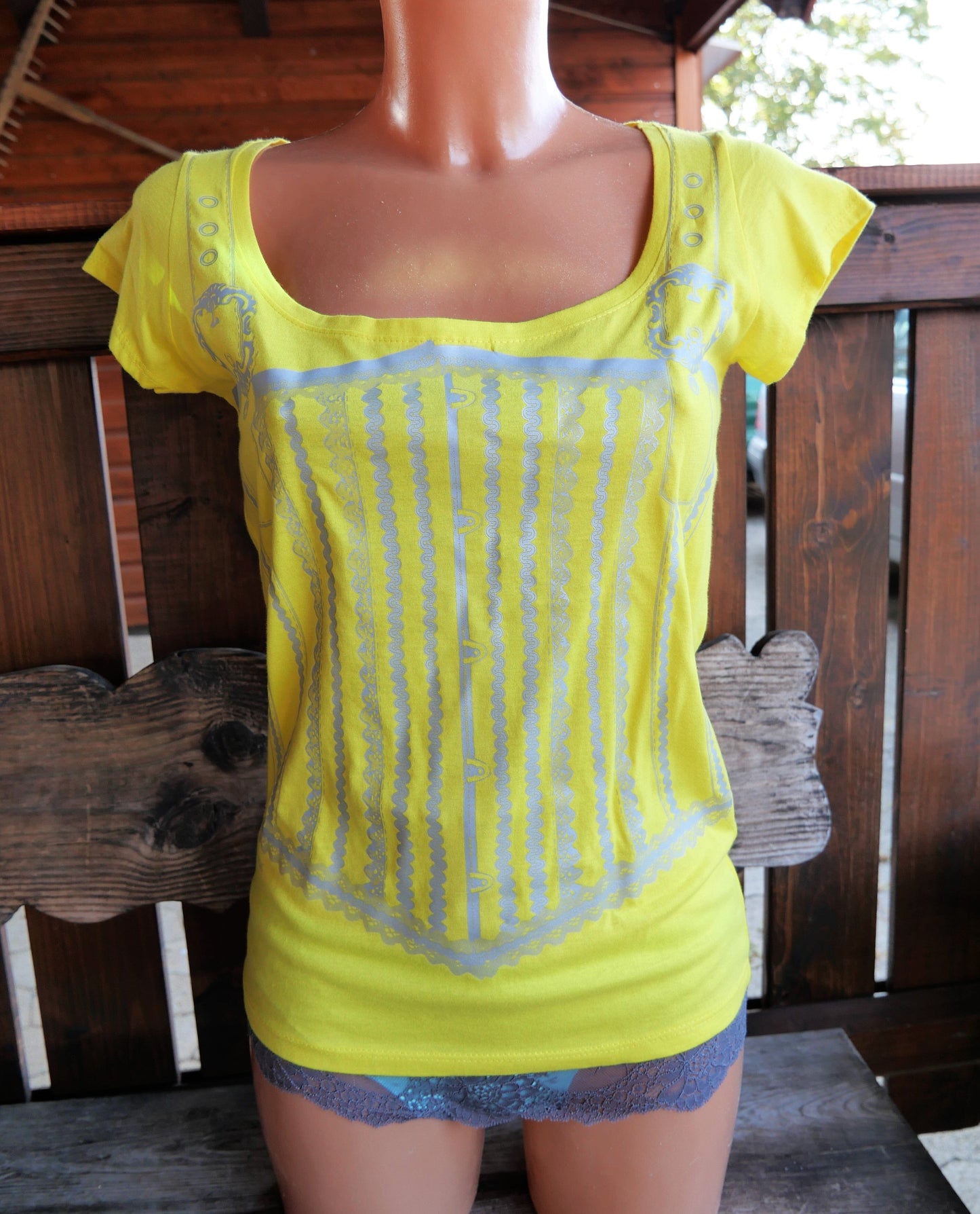 Trachtenshirt, gelb, Mieder Aufdruck, Print Shirt StarMUC