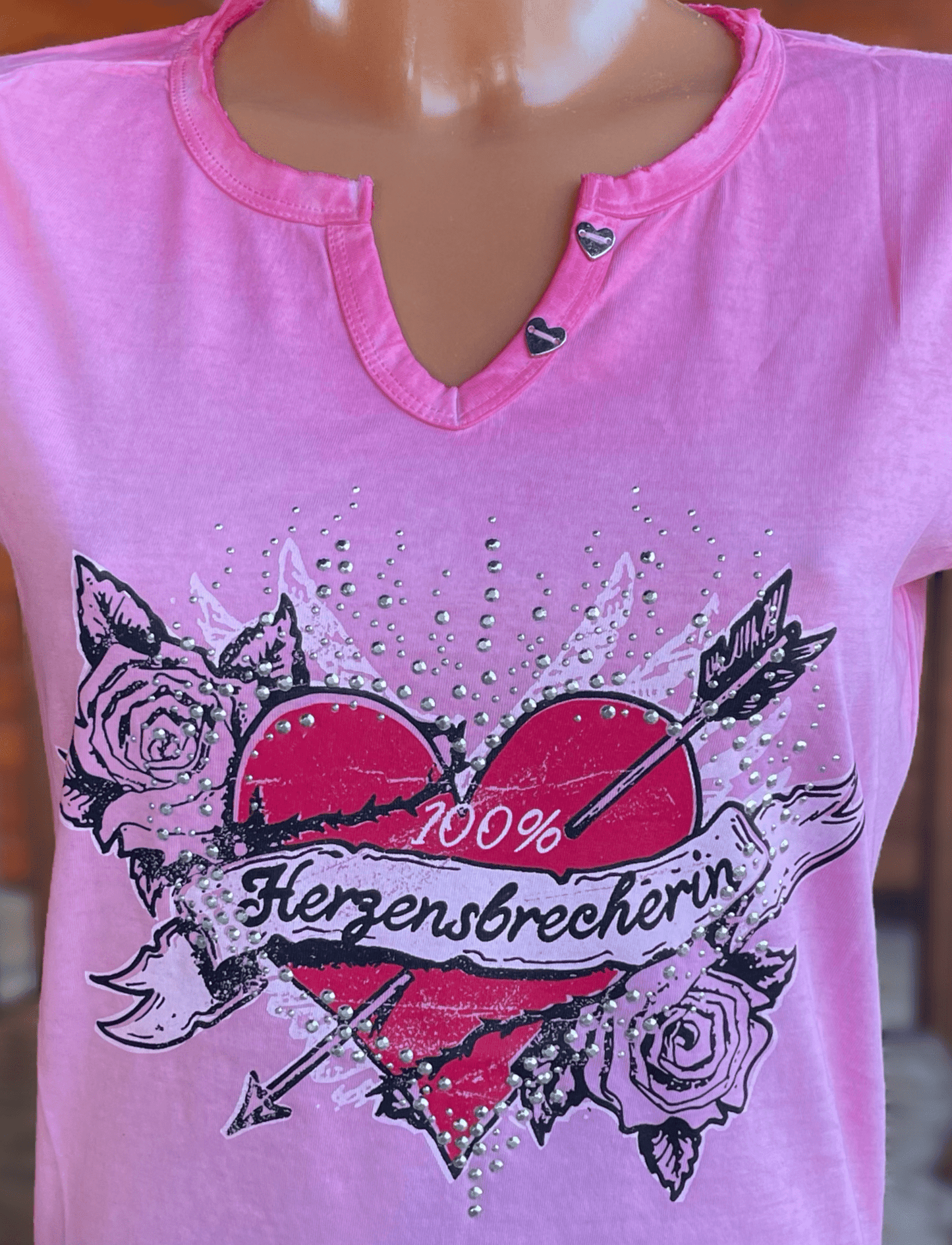Trachtenshirt, HangOwear, Anni, rot, pink, Herz Shirt HangOwear