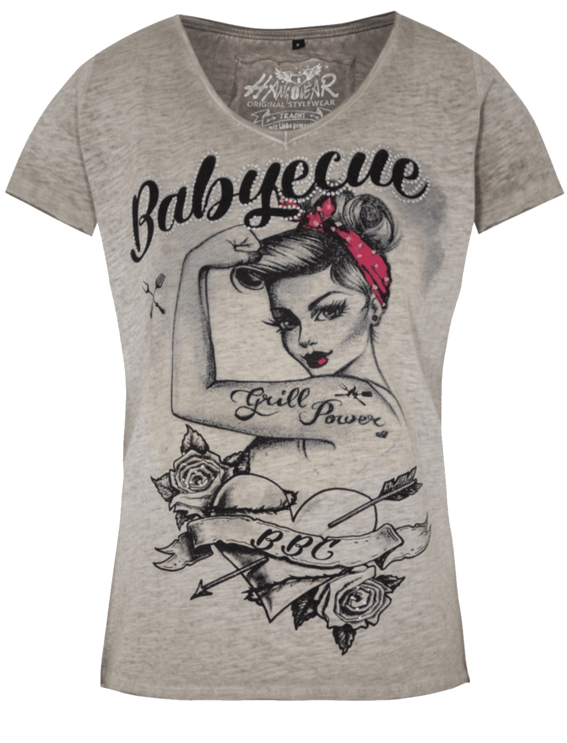 Trachtenshirt, HangOwear, Babyecue, greige, Grill Shirt HangOwear