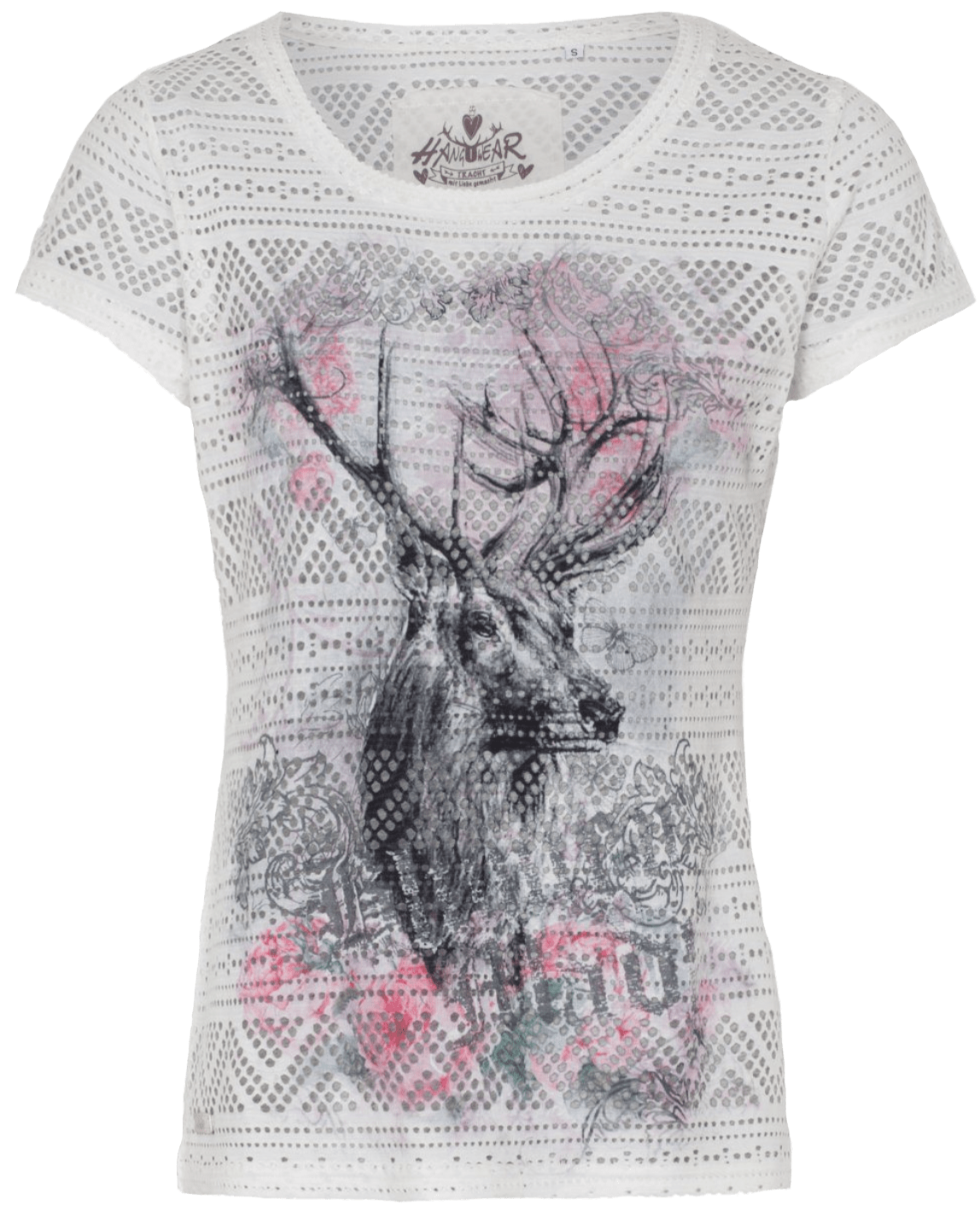 Trachtenshirt, HangOwear, Ciara, Hirsch, weiß, Lochmuster Shirt HangOwear