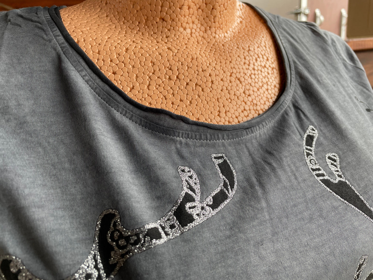 Trachtenshirt, HangOwear, Yusra, grau, Hirsch Shirt HangOwear