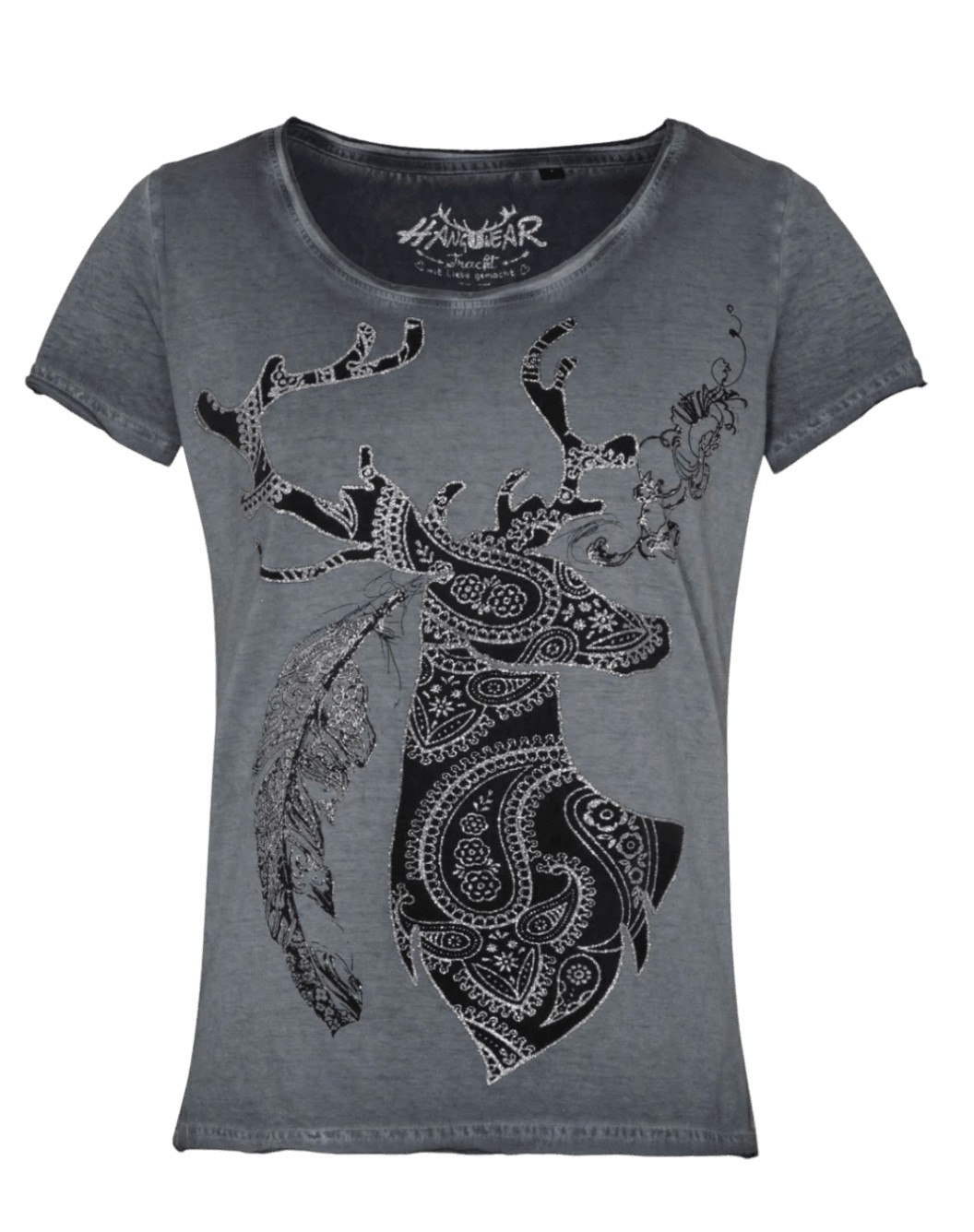 Trachtenshirt, HangOwear, Yusra, grau, Hirsch Shirt HangOwear