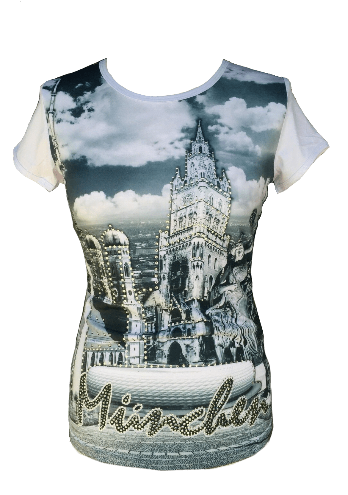 Trachtenshirt, München, schwarz, weiß, Gr S (34/36) Stadt Shirt Luna Tex