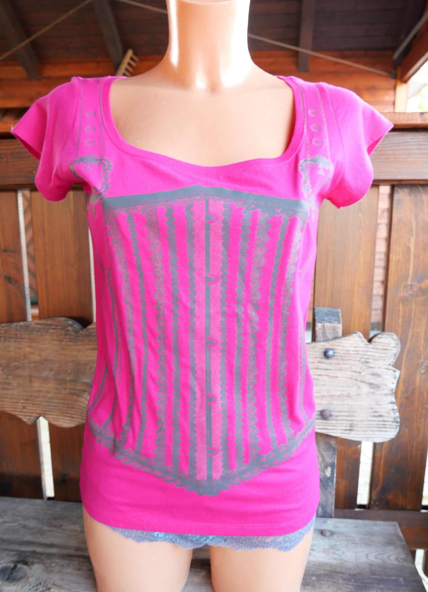Trachtenshirt, pink, Mieder Aufdruck, Print, Gr. M Shirt StarMUC